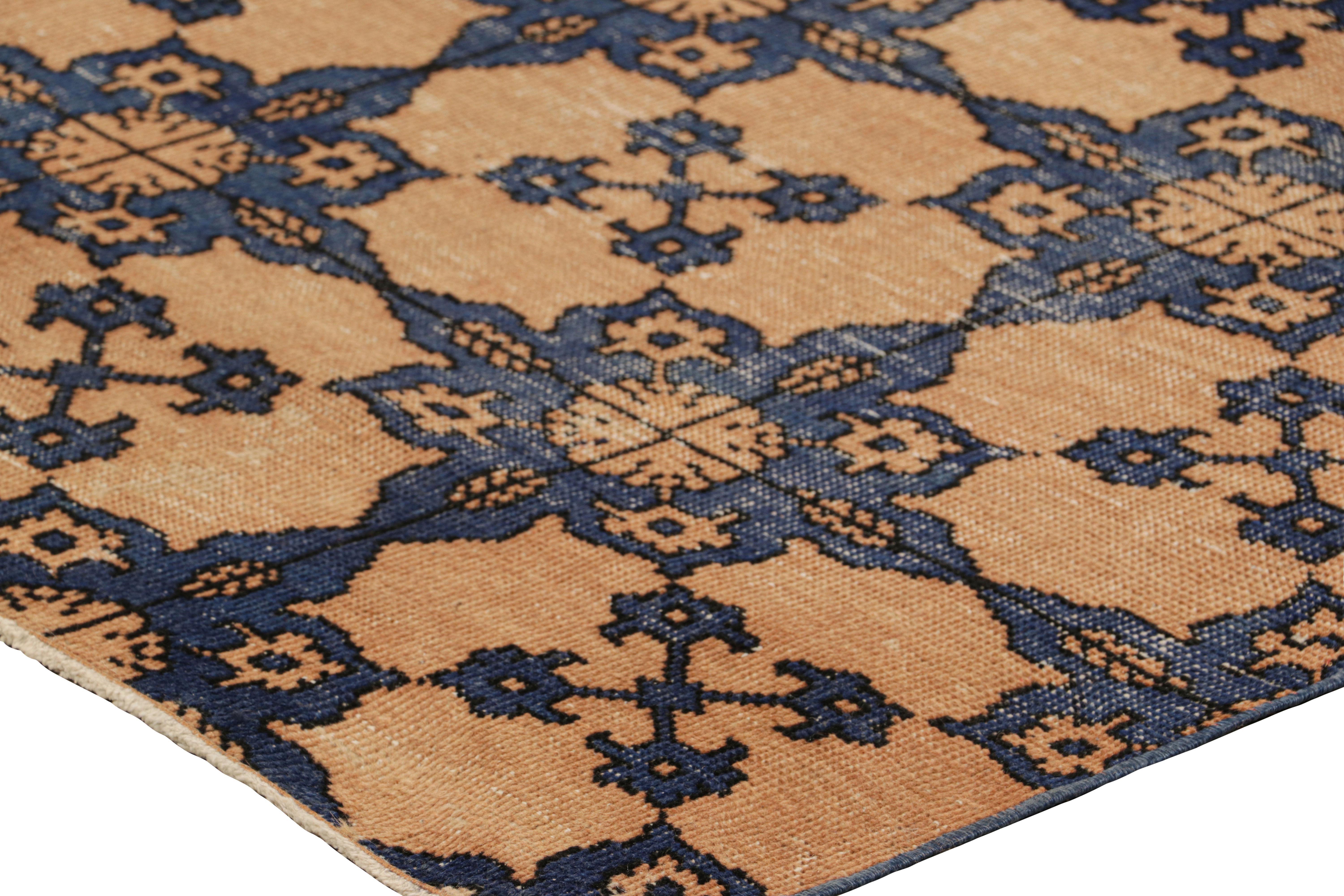 Mid-20th Century Vintage Zeki Müren Rug in Beige and Blue Geometric Medallions, from Rug & Kilim For Sale