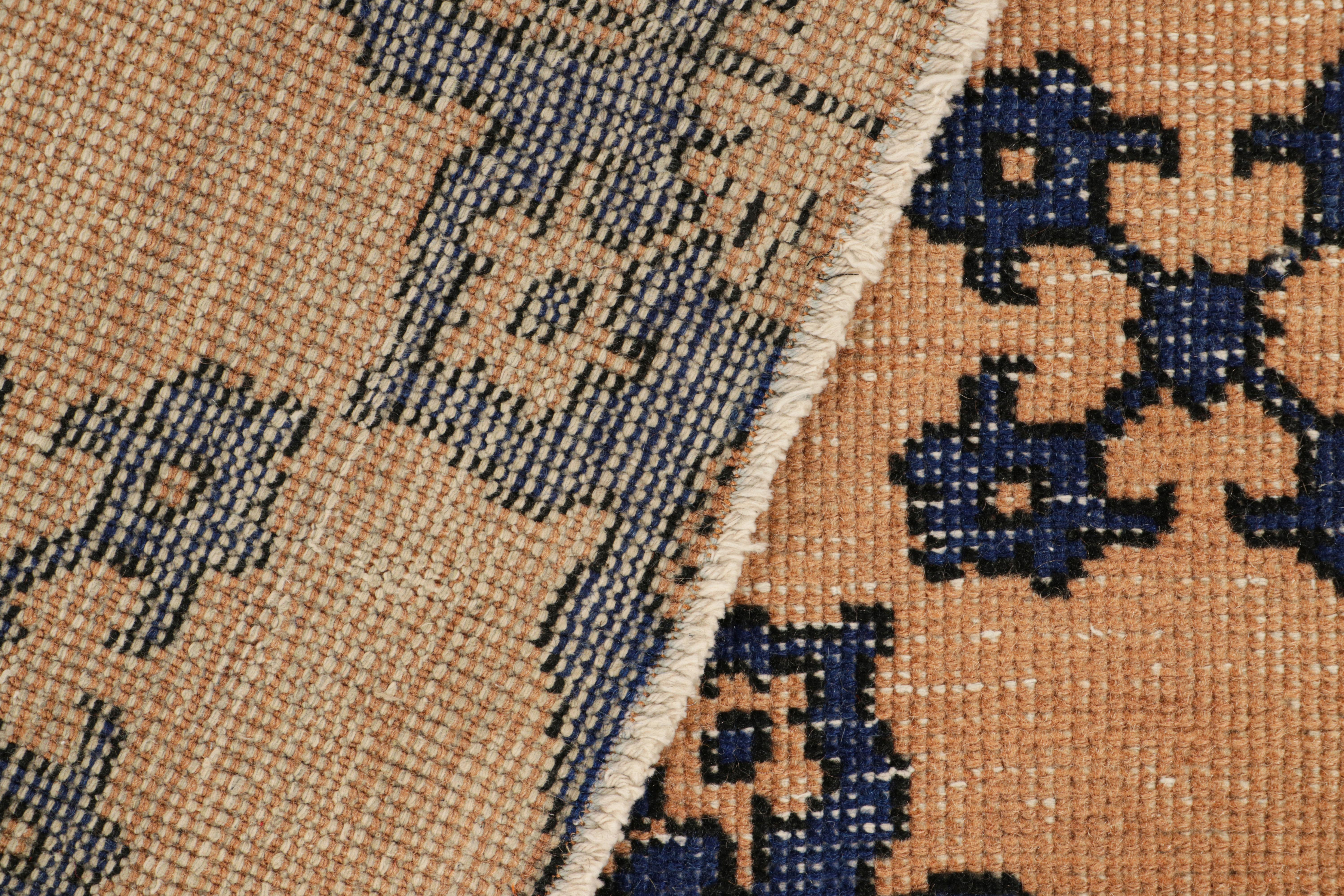 Wool Vintage Zeki Müren Rug in Beige and Blue Geometric Medallions, from Rug & Kilim For Sale
