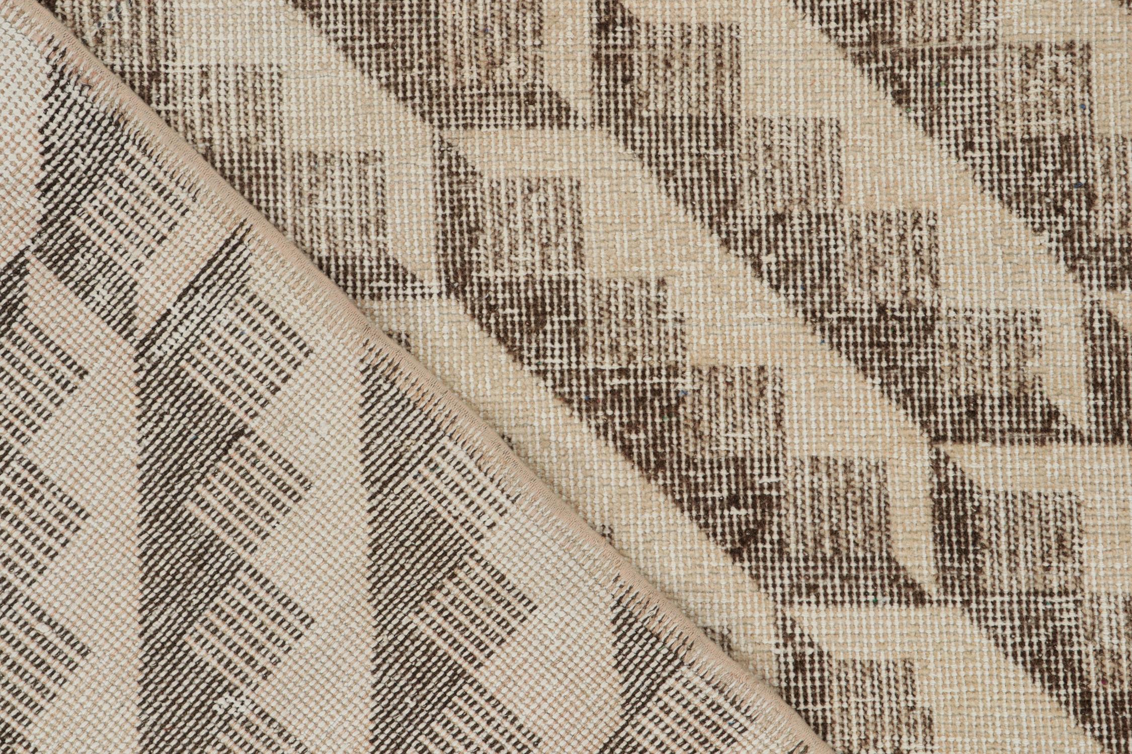 Mid-20th Century Vintage Zeki Müren rug in Beige and Brown Geometric Pattern, by Rug & Kilim For Sale