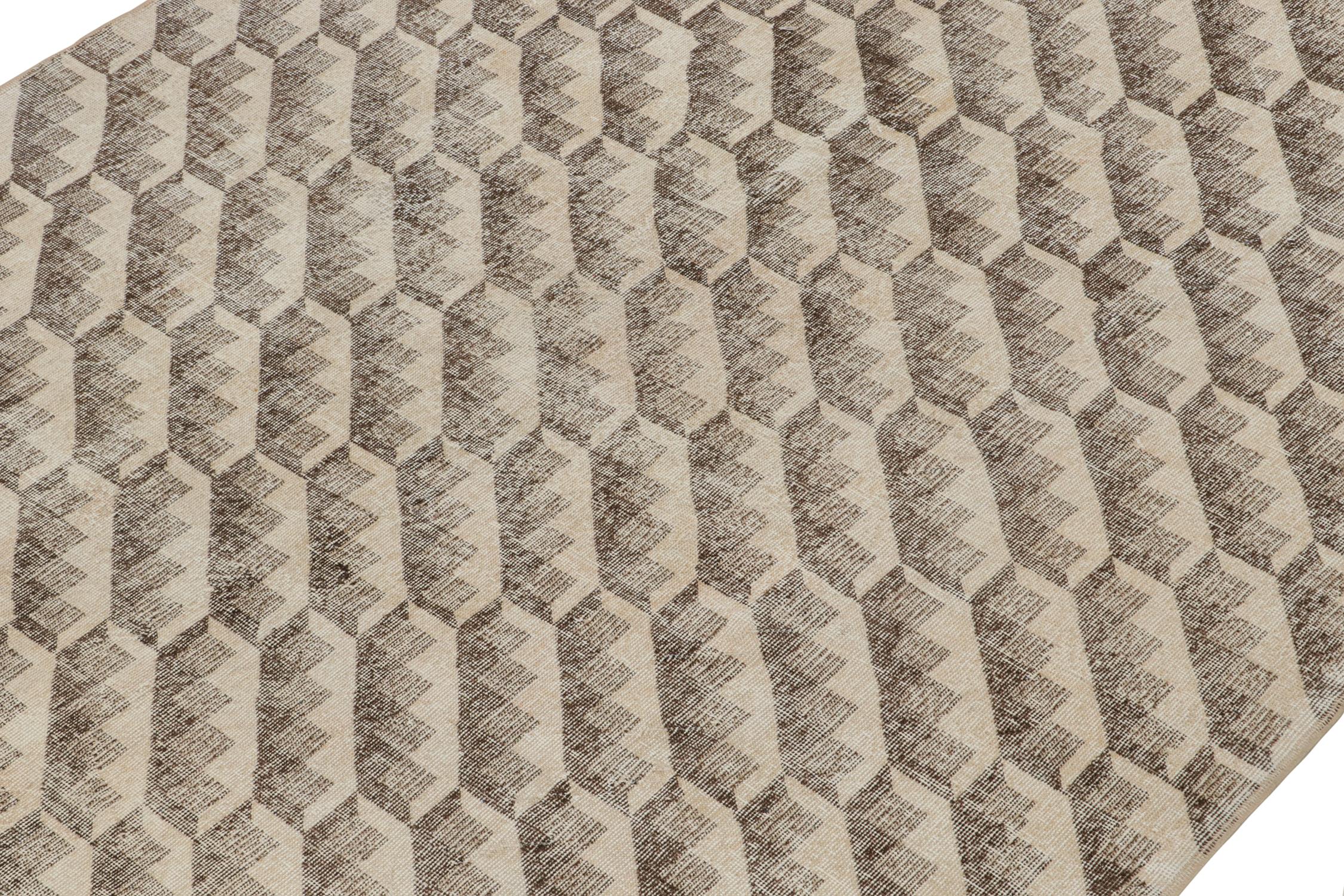 Turkish Vintage Zeki Müren rug in Beige and Brown Geometric Pattern, by Rug & Kilim For Sale