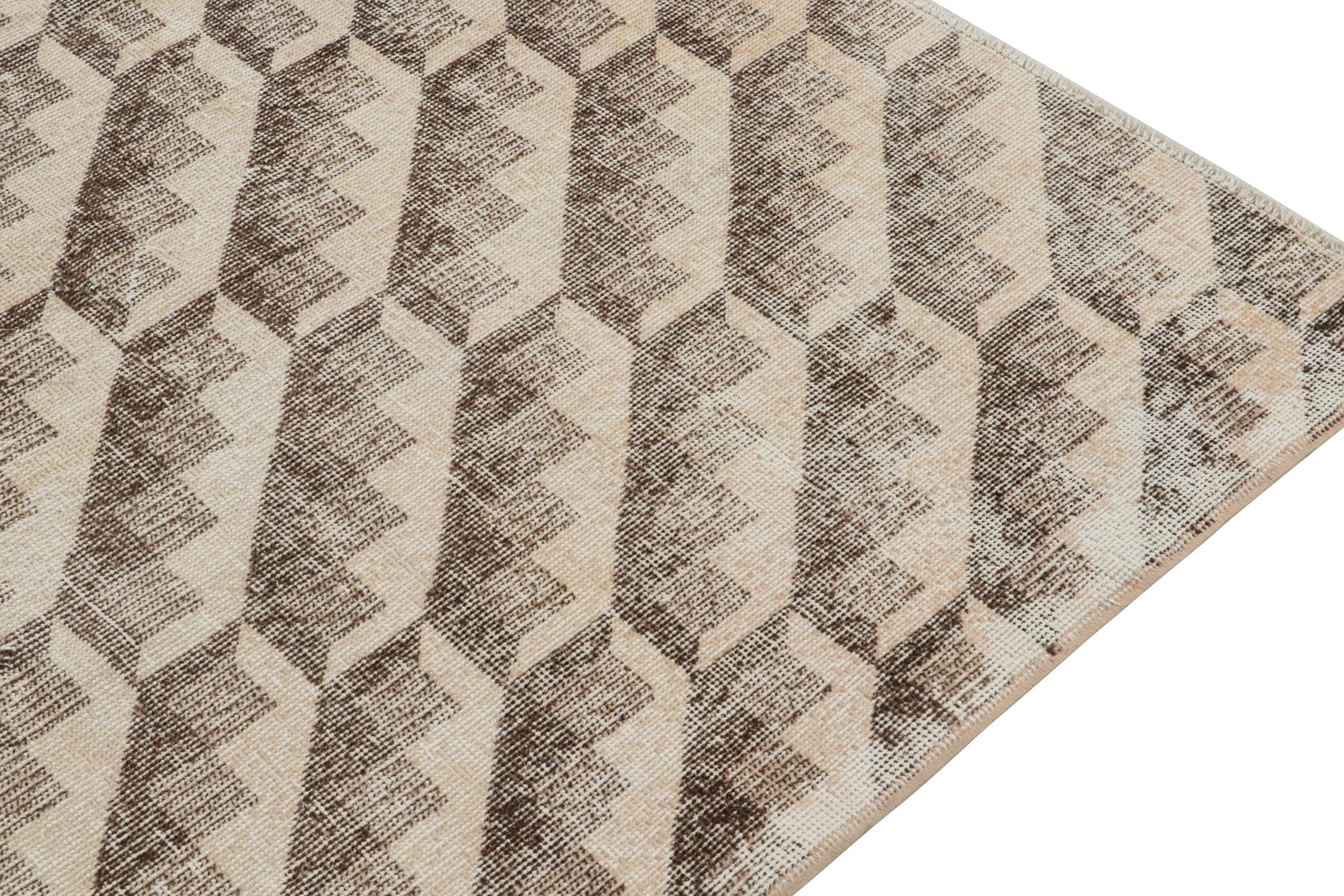 Hand-Knotted Vintage Zeki Müren rug in Beige and Brown Geometric Pattern, by Rug & Kilim For Sale