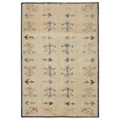 Tappeto Zeki Müren vintage con motivi nautici beige e blu navy di Rug & Kilim