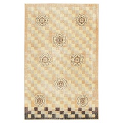 Vintage Zeki Müren Rug in Beige-Brown and Grey Geometric Pattern, by Rug & Kilim