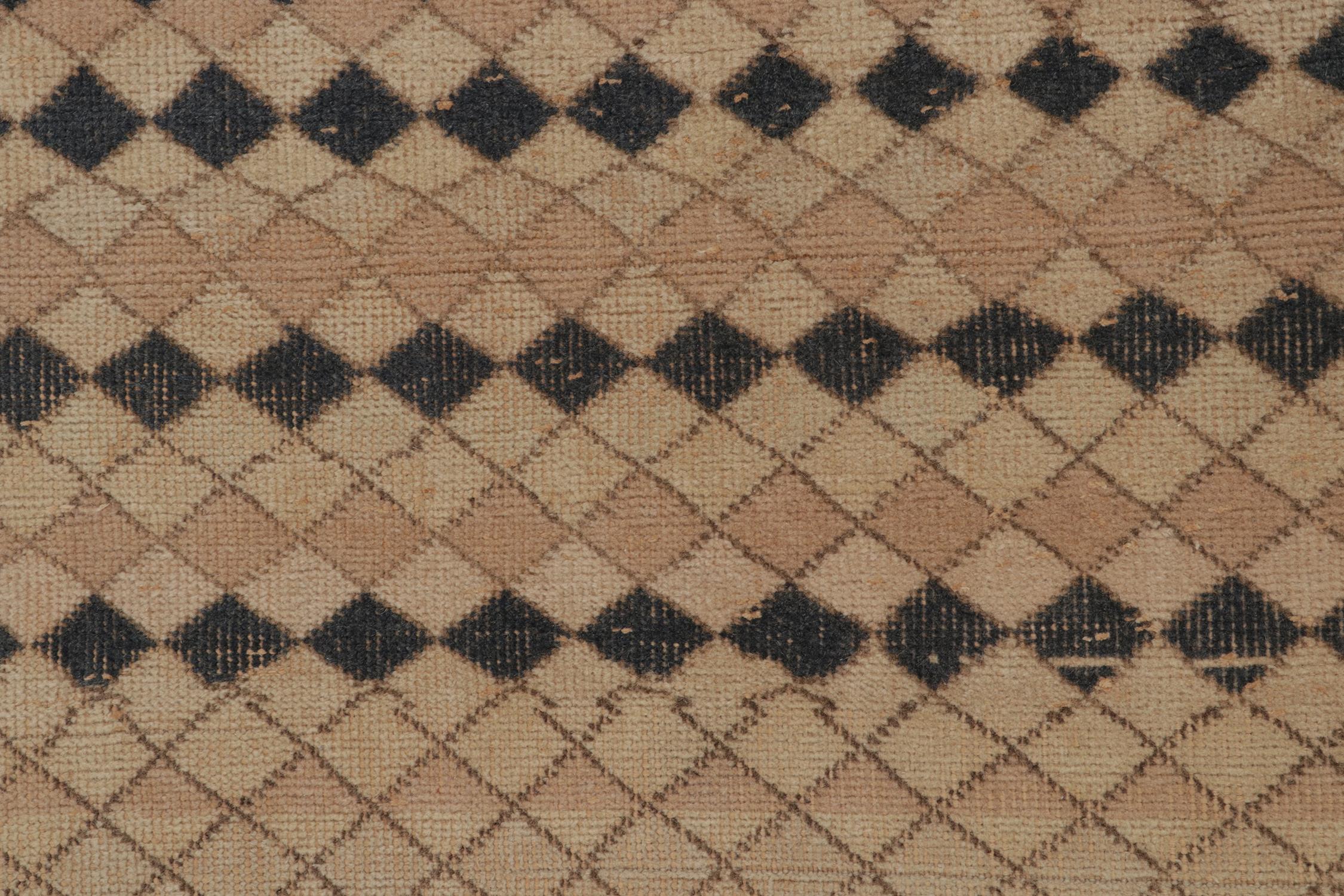 Mid-20th Century Vintage Zeki Müren Rug in Beige-Brown Geometric Pattern, by Rug & Kilim For Sale