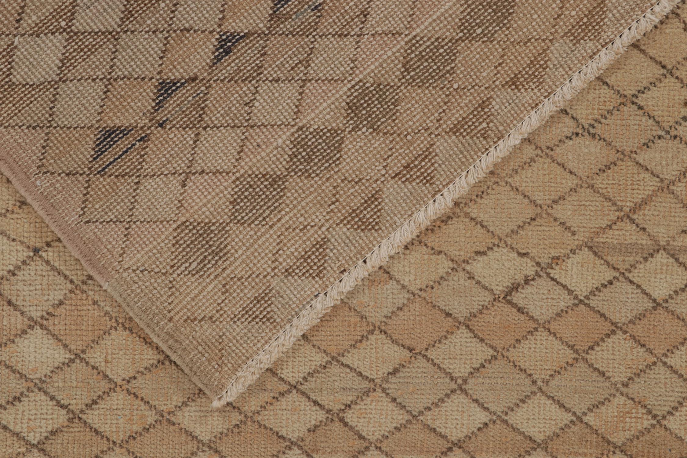 Wool Vintage Zeki Müren Rug in Beige-Brown Geometric Pattern, by Rug & Kilim For Sale
