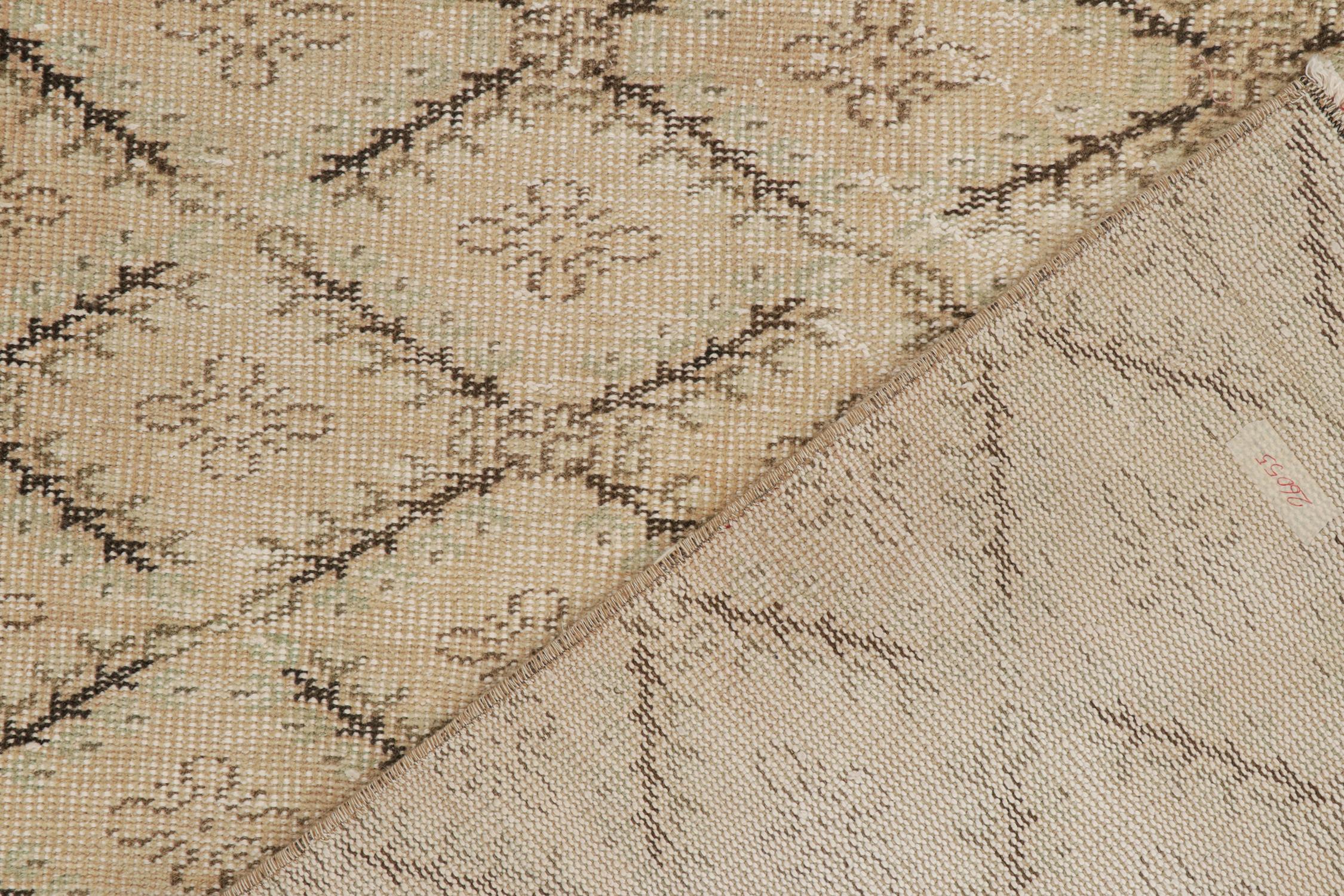 Mid-20th Century Vintage Zeki Müren Rug in Beige-Brown Geometric Patterns, by Rug & Kilim