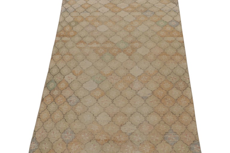 Vintage Zeki Muren Rug in BeigeBrown Trellis Patterns, by Rug and