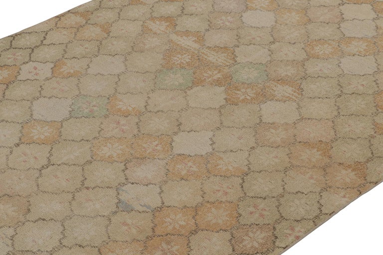 Vintage Zeki Muren Rug in BeigeBrown Trellis Patterns, by Rug and
