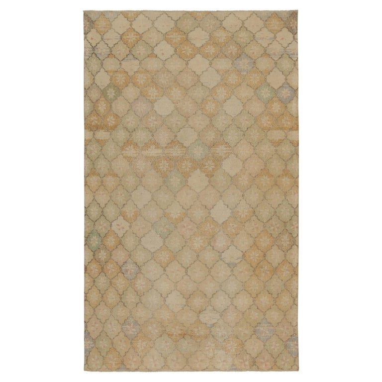 Vintage Zeki Muren Rug in BeigeBrown Trellis Patterns, by Rug and
