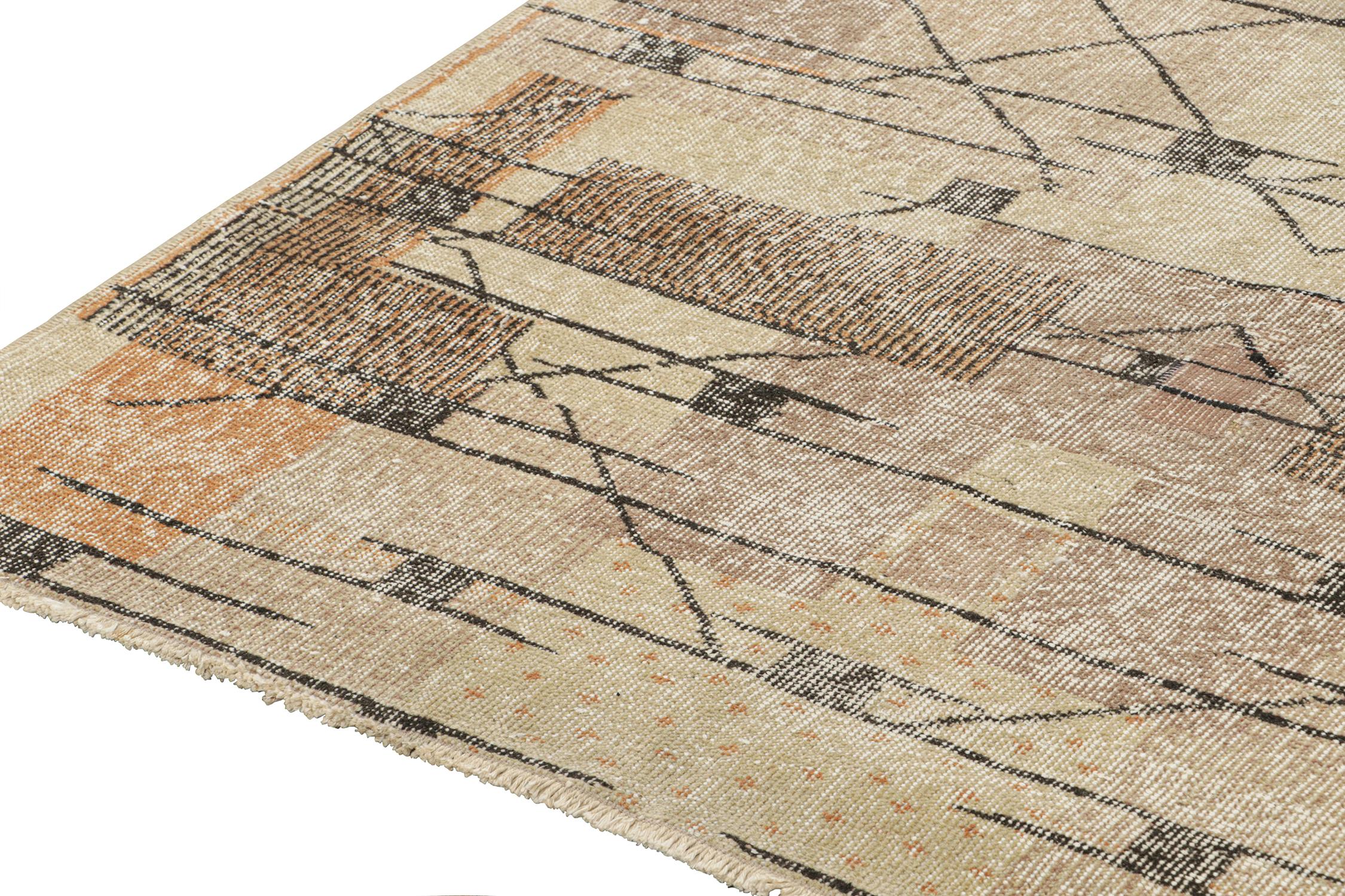 Hand-Knotted Vintage Zeki Müren Rug in Beige-Brown with Geometric Patterns by Rug & Kilim For Sale