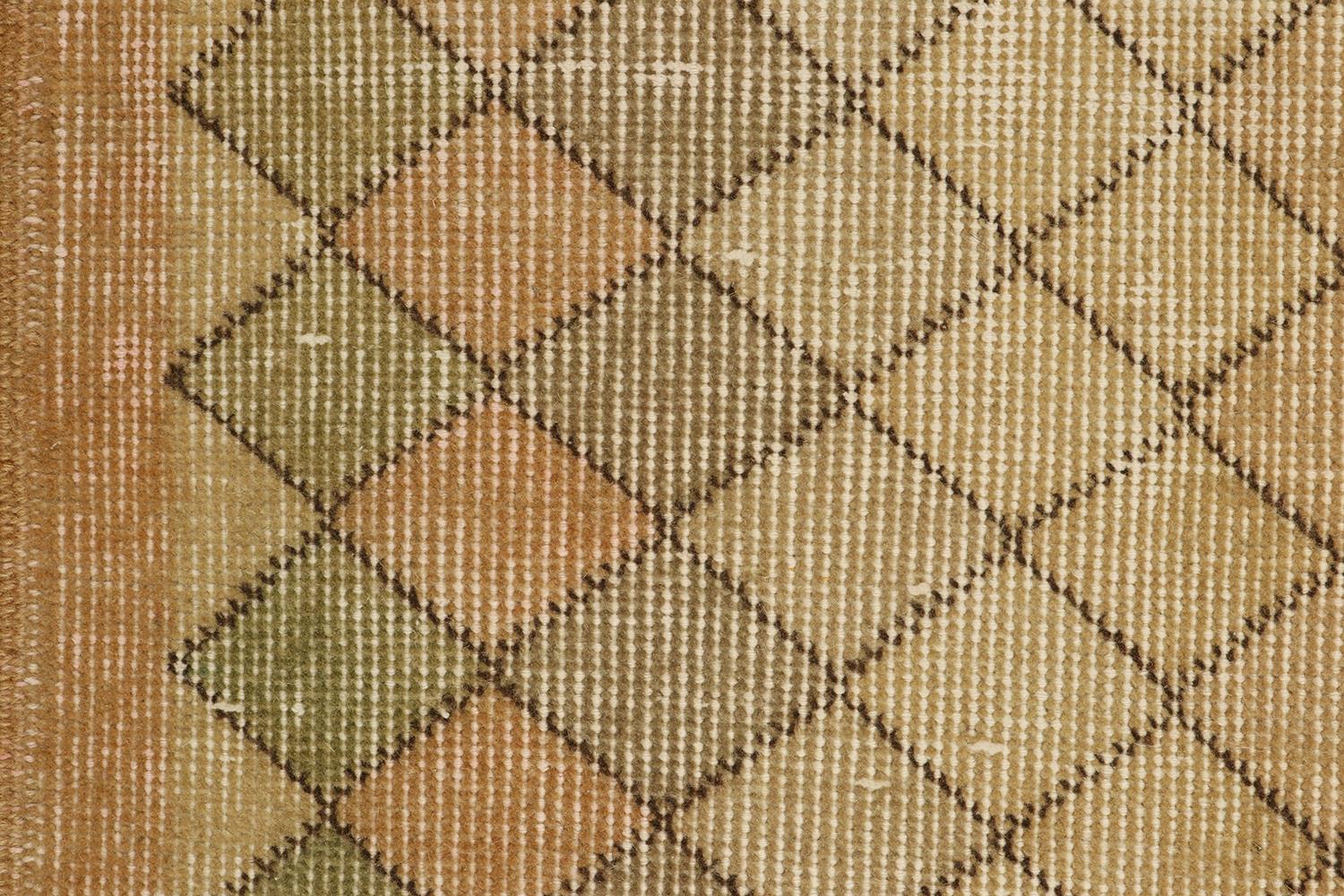 Vintage Zeki Muren Rug in Beige Green Geometric Pattern, by Rug & Kilim In Good Condition For Sale In Long Island City, NY