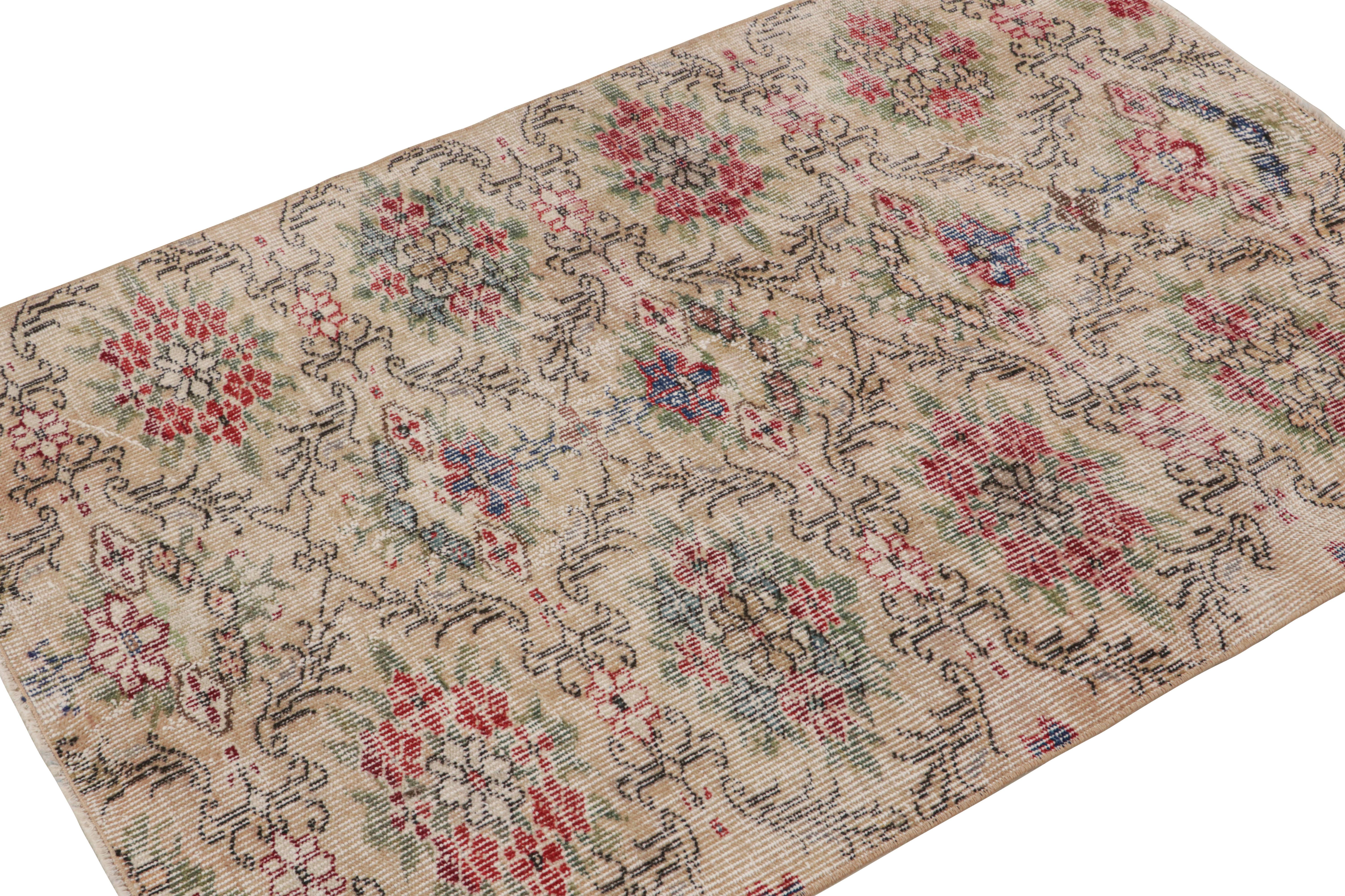 This vintage Zeki Müren 3x4 rug, hand-knotted in wool, circa 1960-1970, features transitional European and Art Deco elements in its design. 

On the Design: 

Connoisseurs will appreciate this design that represents one of Müren’s unique plays of