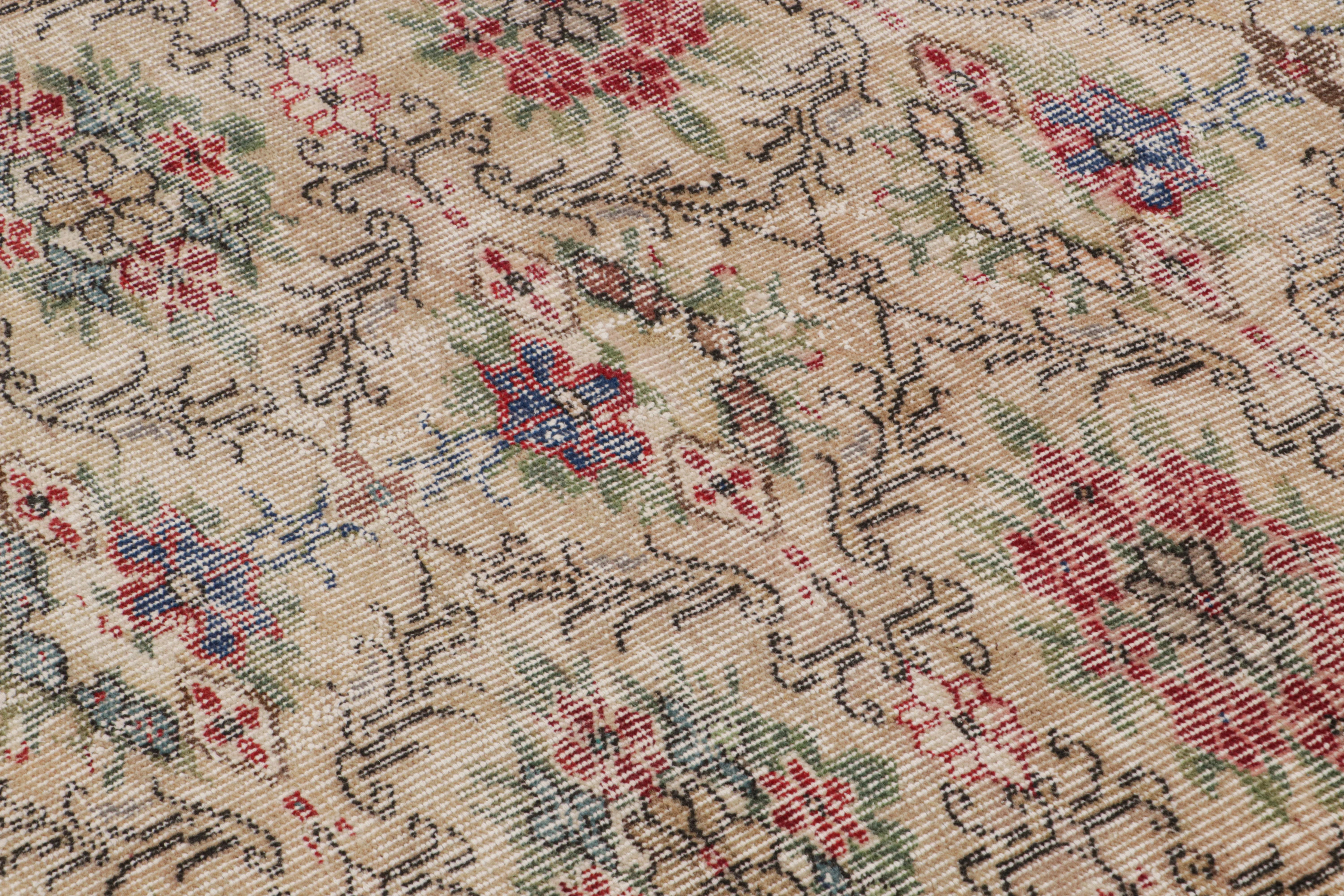 Hand-Knotted Vintage Zeki Müren Rug in Beige, with Colorful Floral Patterns from Rug & Kilim For Sale