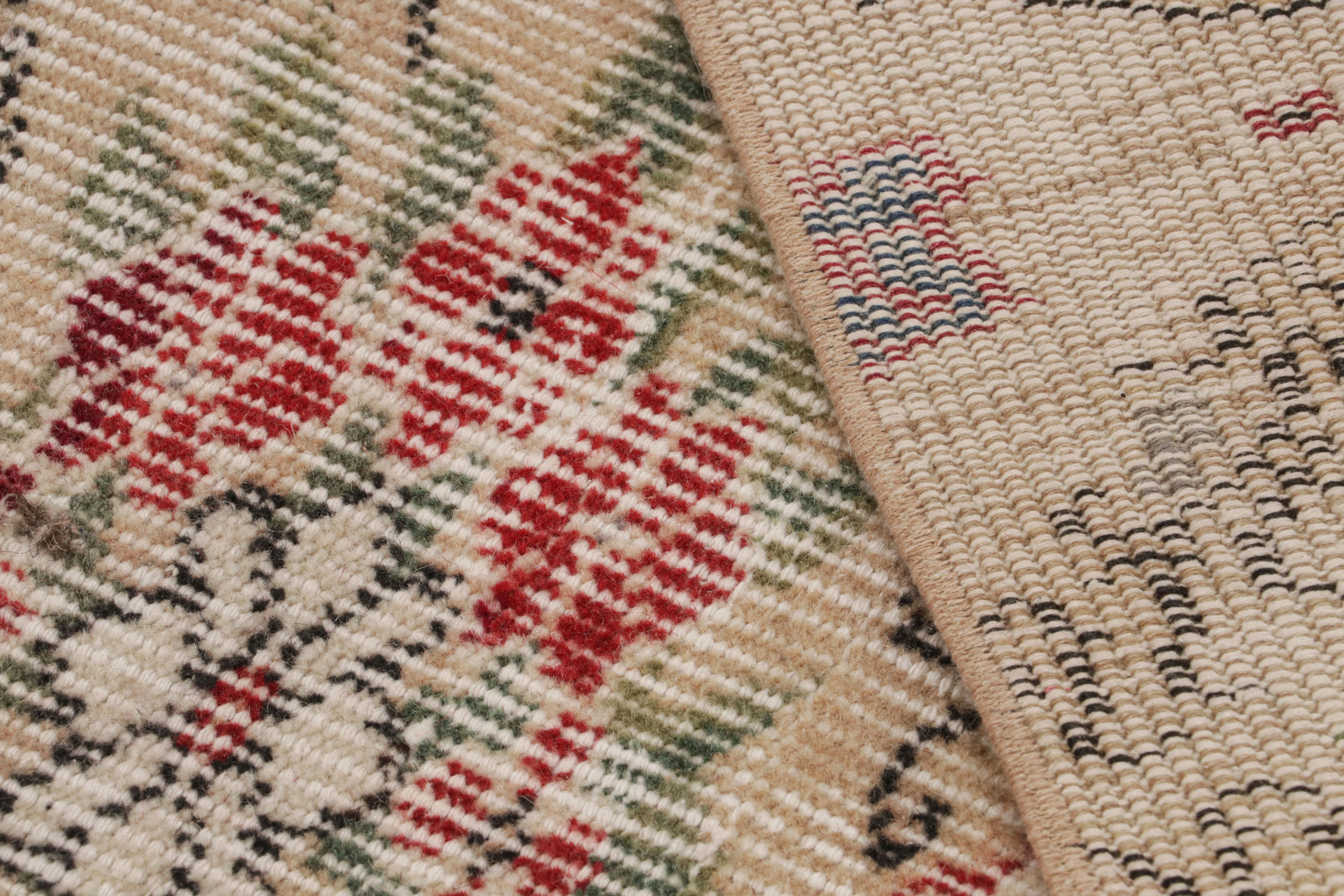 Wool Vintage Zeki Müren Rug in Beige, with Colorful Floral Patterns from Rug & Kilim For Sale