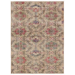 Vintage Zeki Müren Teppich in Beige, mit bunten Blumenmustern von Rug & Kilim
