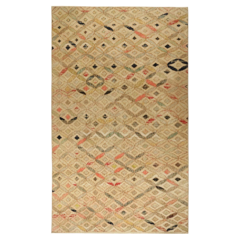 Vintage Zeki Müren Rug in Beige with Colorful Geometric Patterns, by ...