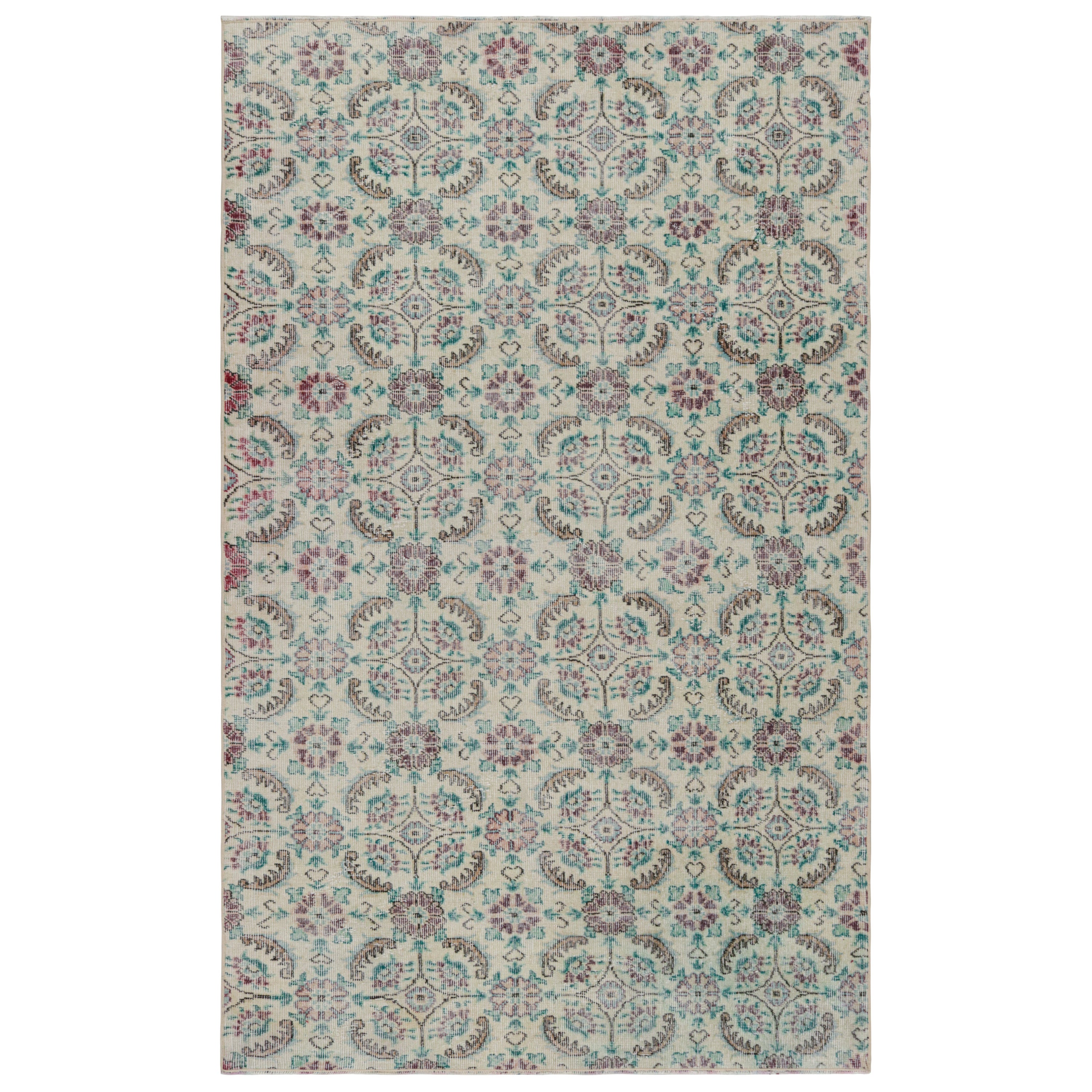 Vintage Zeki Müren Teppich in Beige mit floralen Mustern, von Rug & Kilim