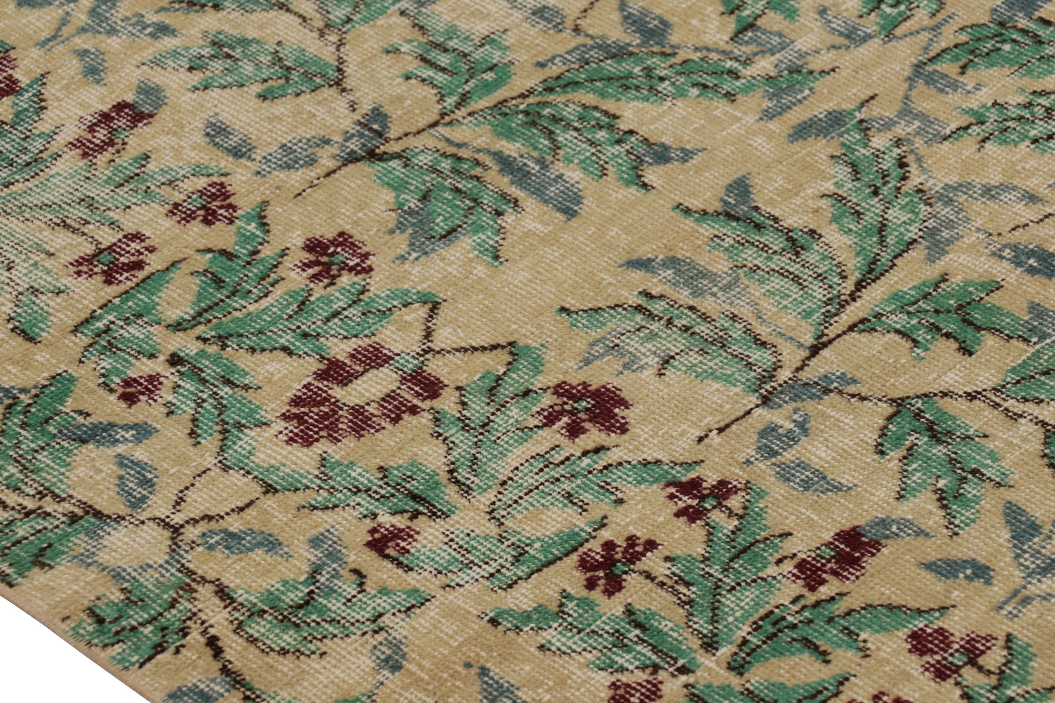 Turkish Vintage Zeki Müren Rug in Beige with Green and Blue Floral Pattern - Rug & Kilim For Sale