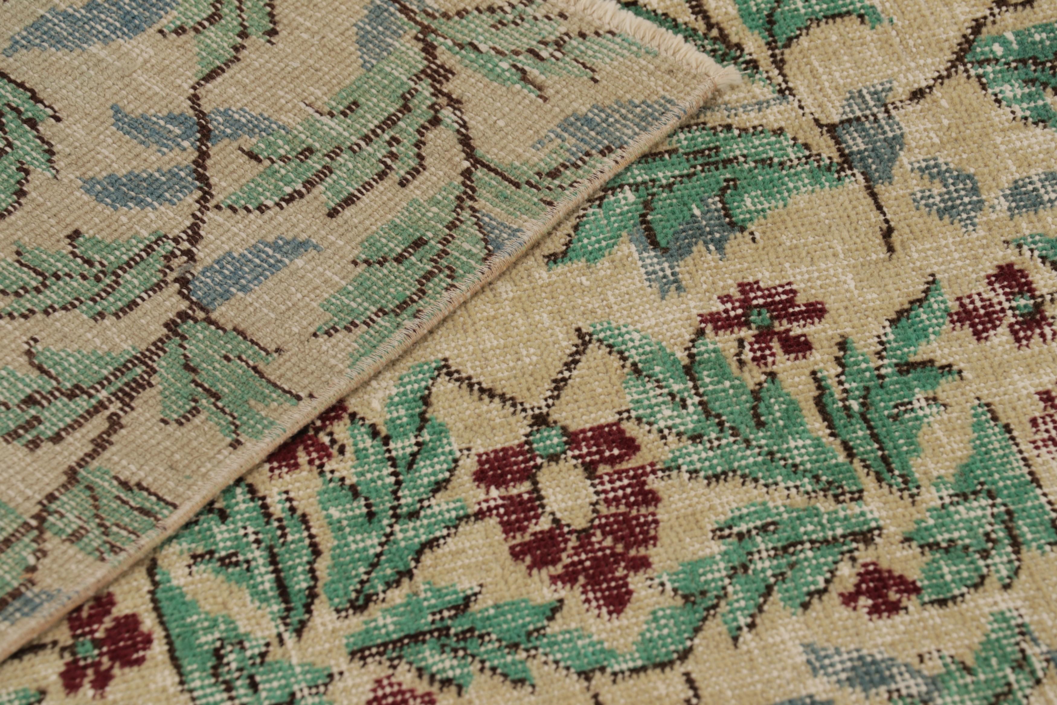Vintage Zeki Müren Rug in Beige with Green and Blue Floral Pattern - Rug & Kilim For Sale 2
