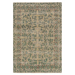 Vintage Zeki Müren Rug in Beige with Green and Blue Floral Pattern - Rug & Kilim