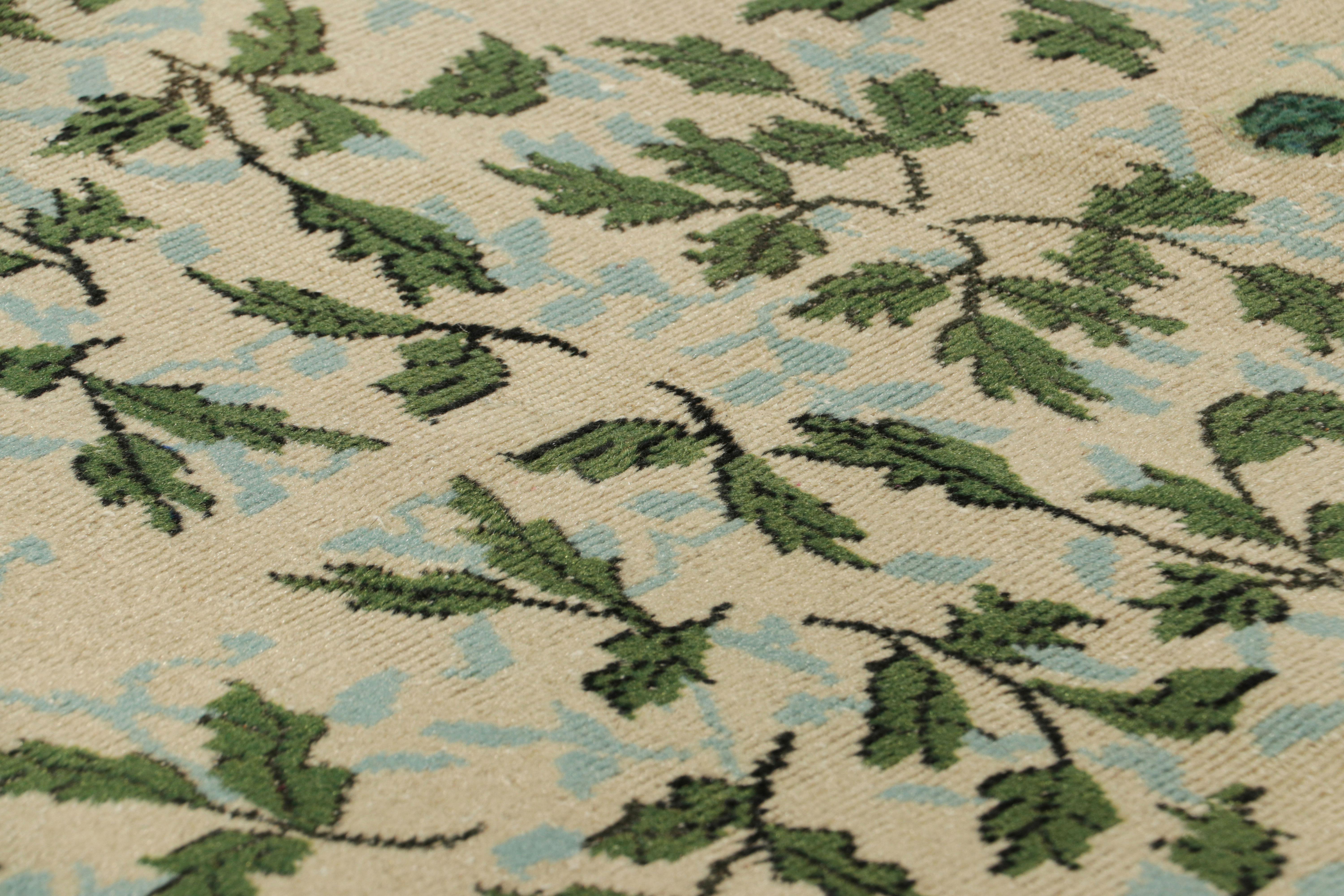 Hand-knotted in wool, circa 1960-1970, this 4x7 vintage Zeki Múren rug in beige features floral patterns in green and blue reflecting mid-century modern sensibilities.

On the Design: 

Connoisseurs will admire this vintage Zeki Múren’s design which