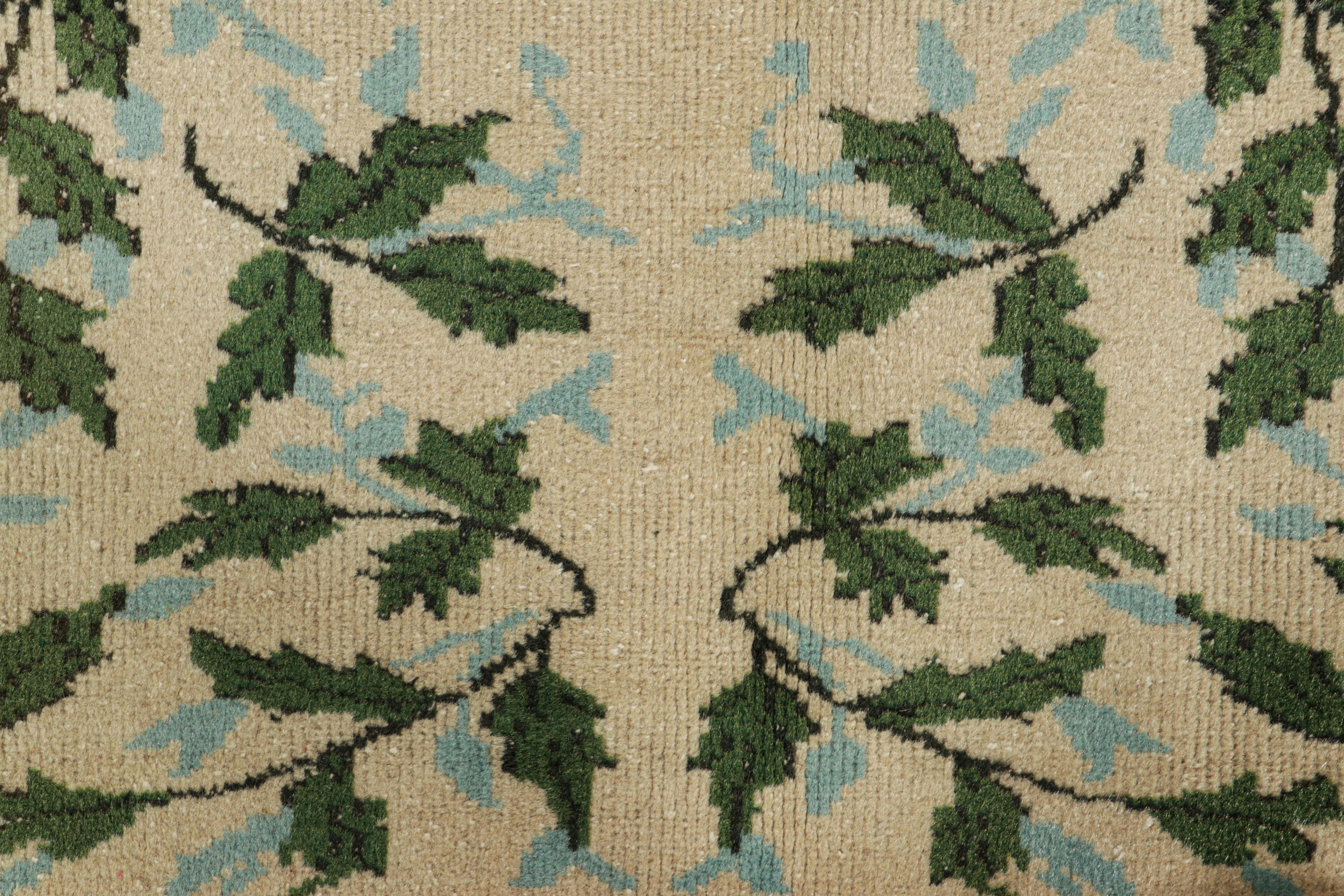 Turkish Vintage Zeki Múren Rug in Beige, with Green & Blue Florals, from Rug & Kilim For Sale