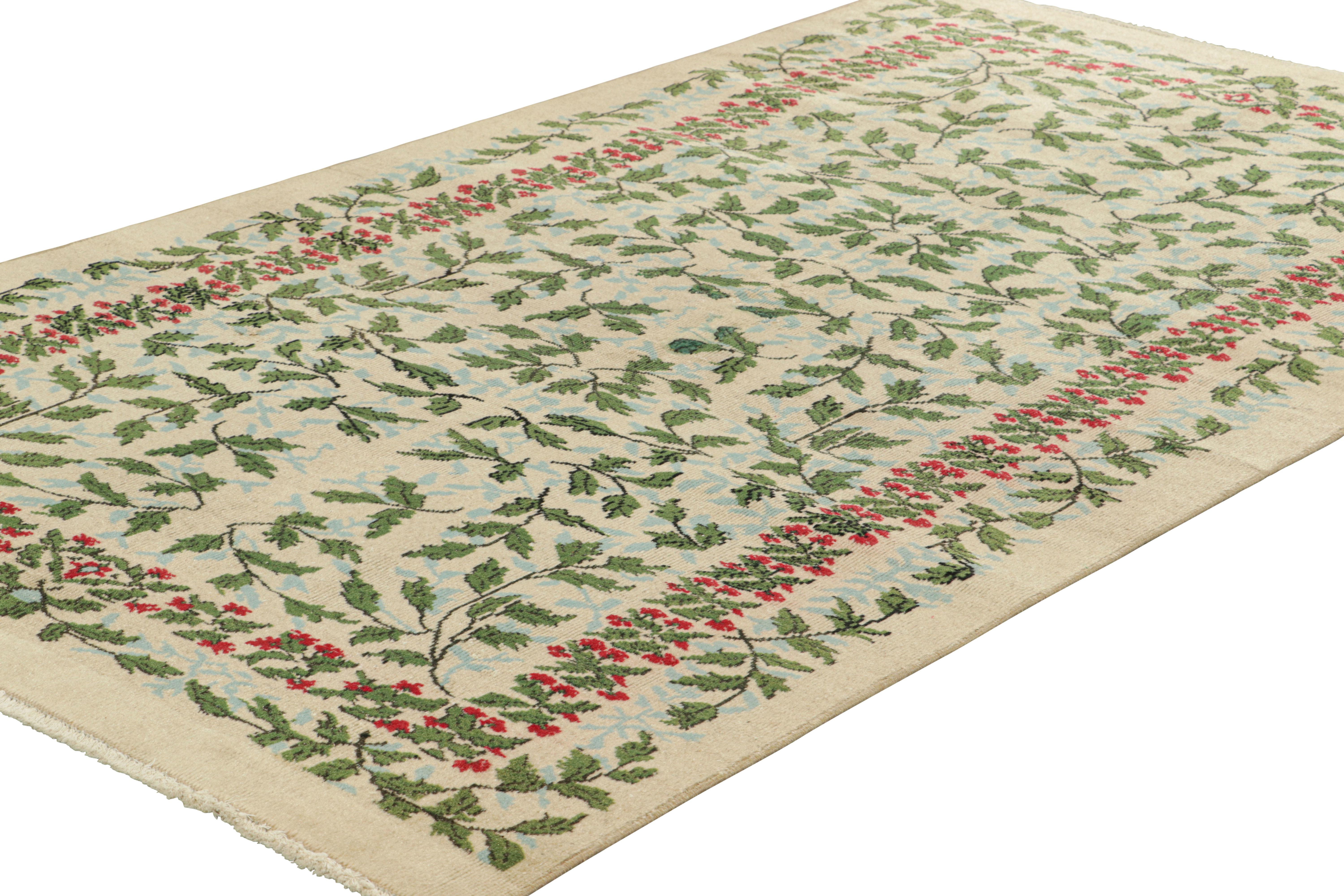 Hand-Knotted Vintage Zeki Múren Rug in Beige, with Green & Blue Florals, from Rug & Kilim For Sale