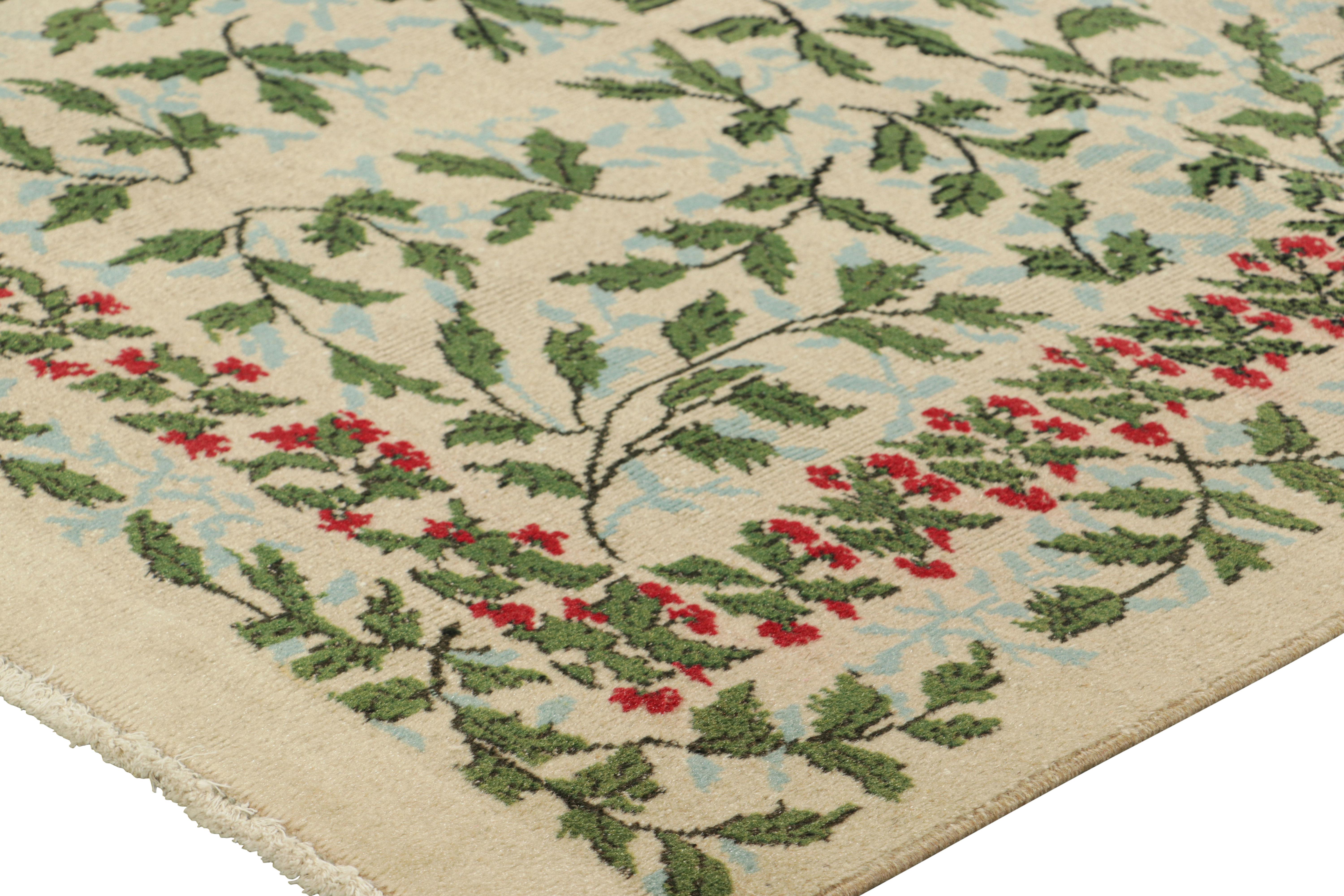 Mid-20th Century Vintage Zeki Múren Rug in Beige, with Green & Blue Florals, from Rug & Kilim For Sale