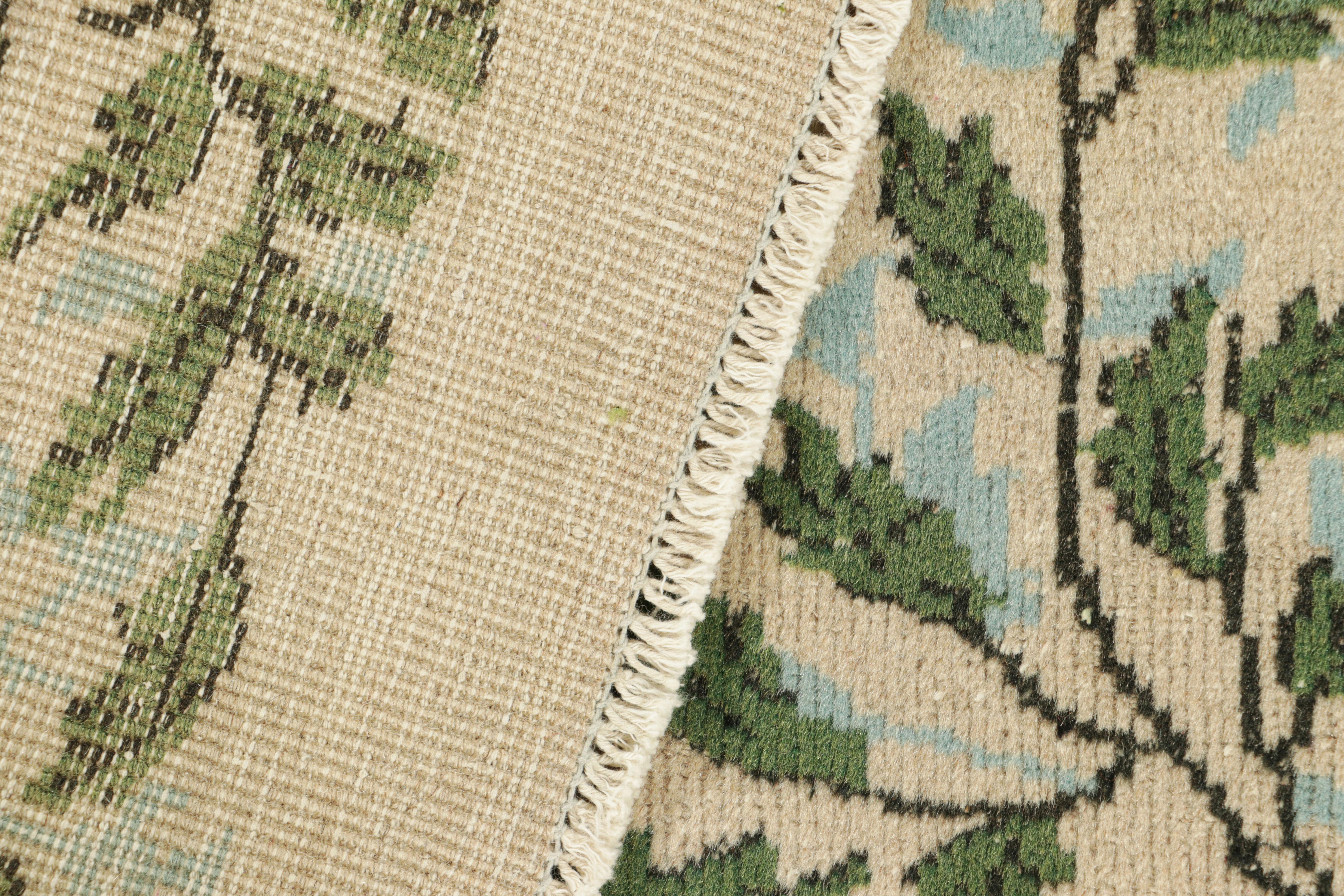 Wool Vintage Zeki Múren Rug in Beige, with Green & Blue Florals, from Rug & Kilim For Sale