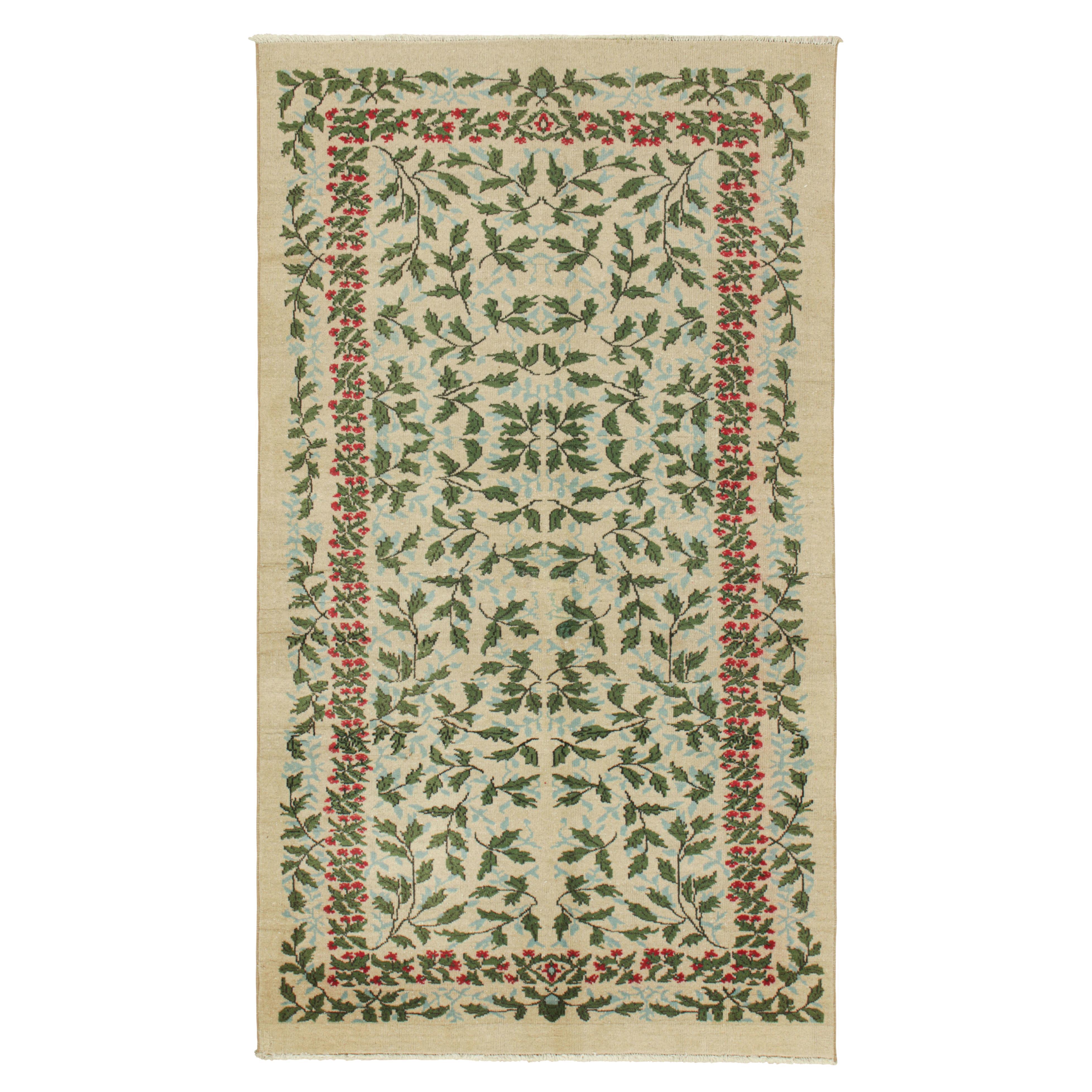 Vintage Zeki Múren Rug in Beige, with Green & Blue Florals, from Rug & Kilim For Sale
