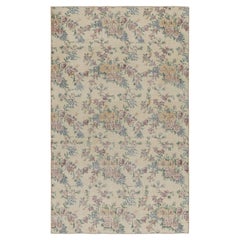 Vintage Zeki Müren Rug in Beige with Pastel Jewel-Tone Florals, from Rug & Kilim