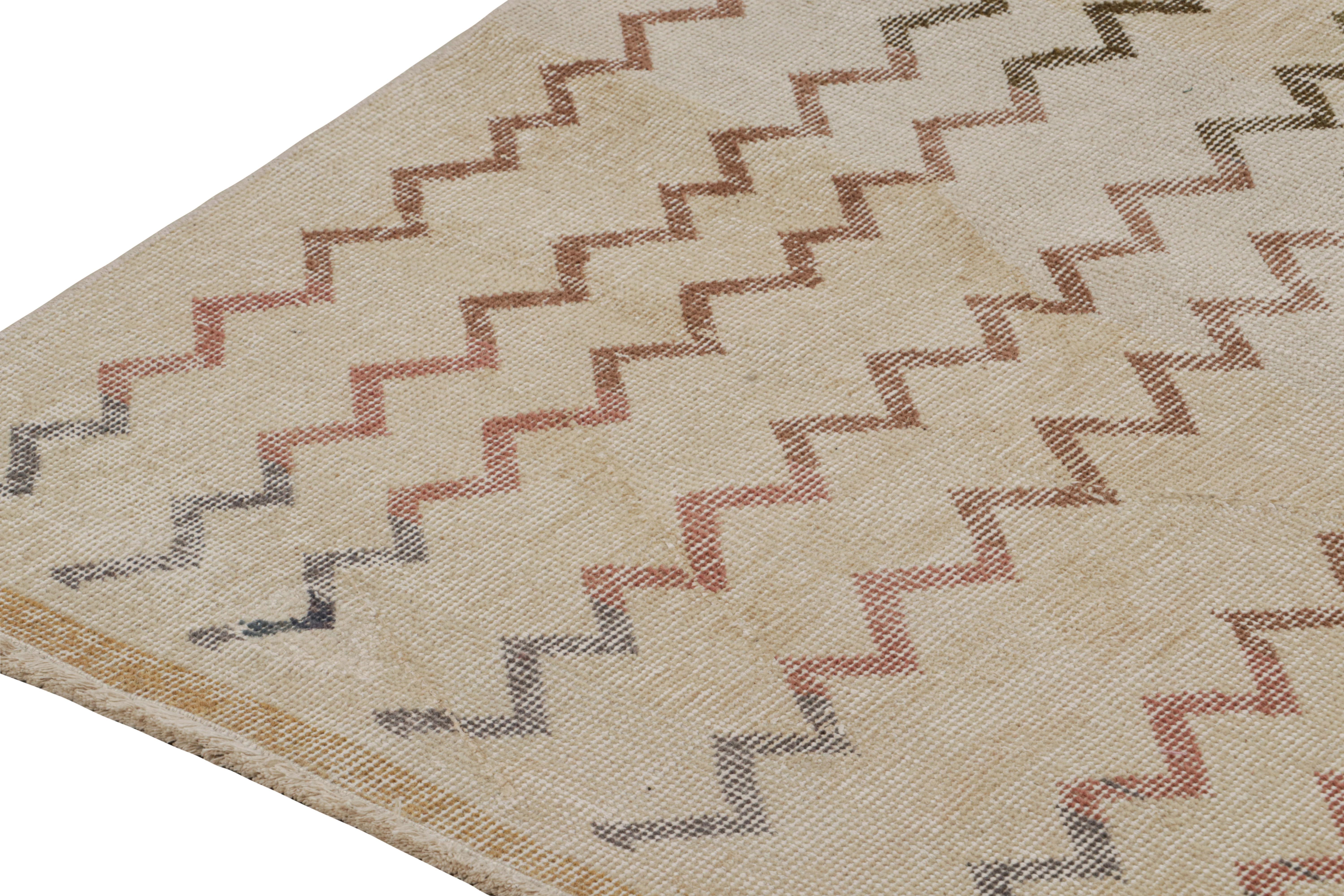 Hand-Knotted Vintage Zeki Müren Rug in Beige with Polychromatic Chevrons by Rug & Kilim For Sale