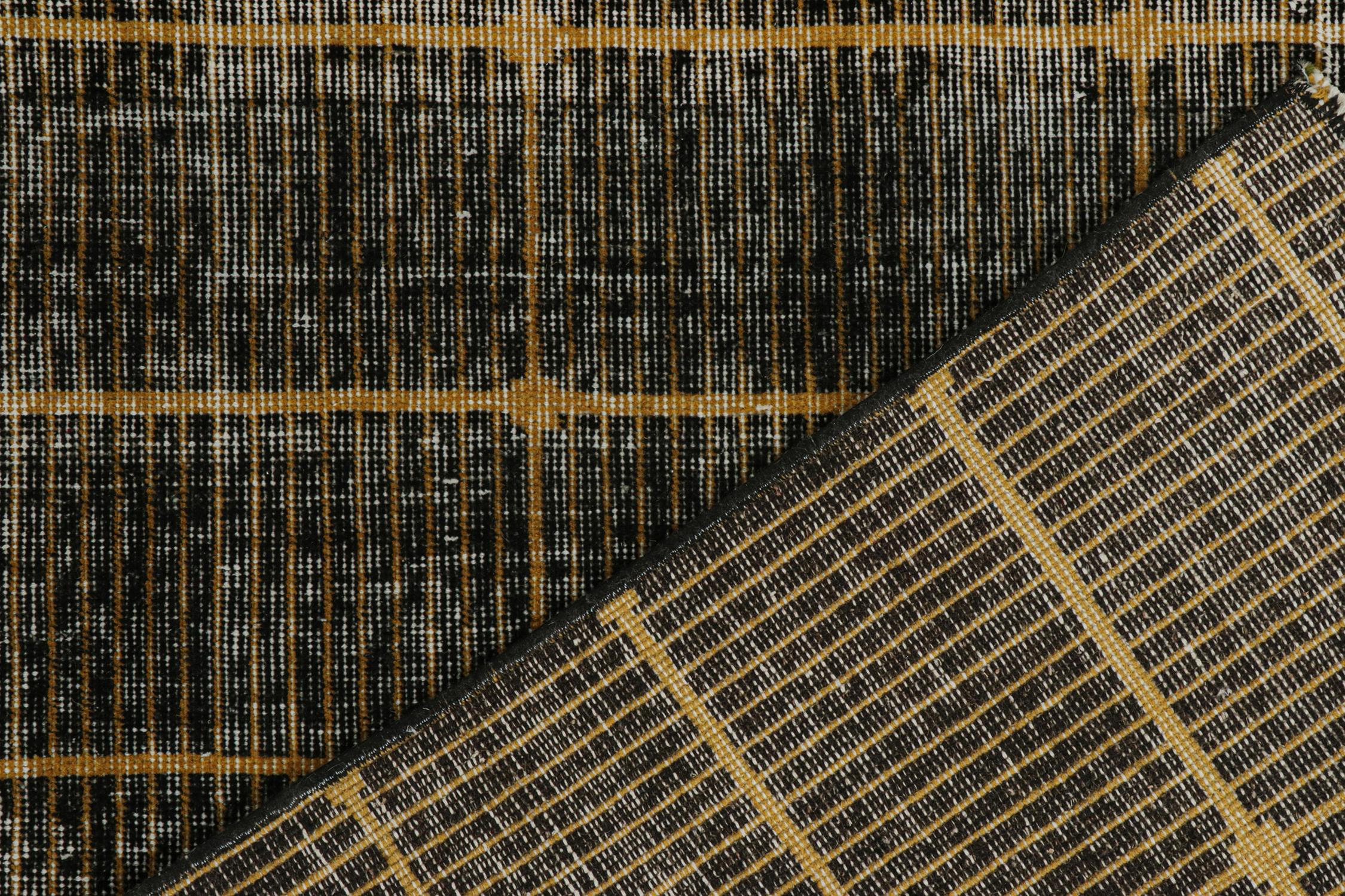 Vintage Zeki Müren Teppich in Schwarz mit goldenem geometrischem Muster, von Rug & Kilim (Wolle) im Angebot