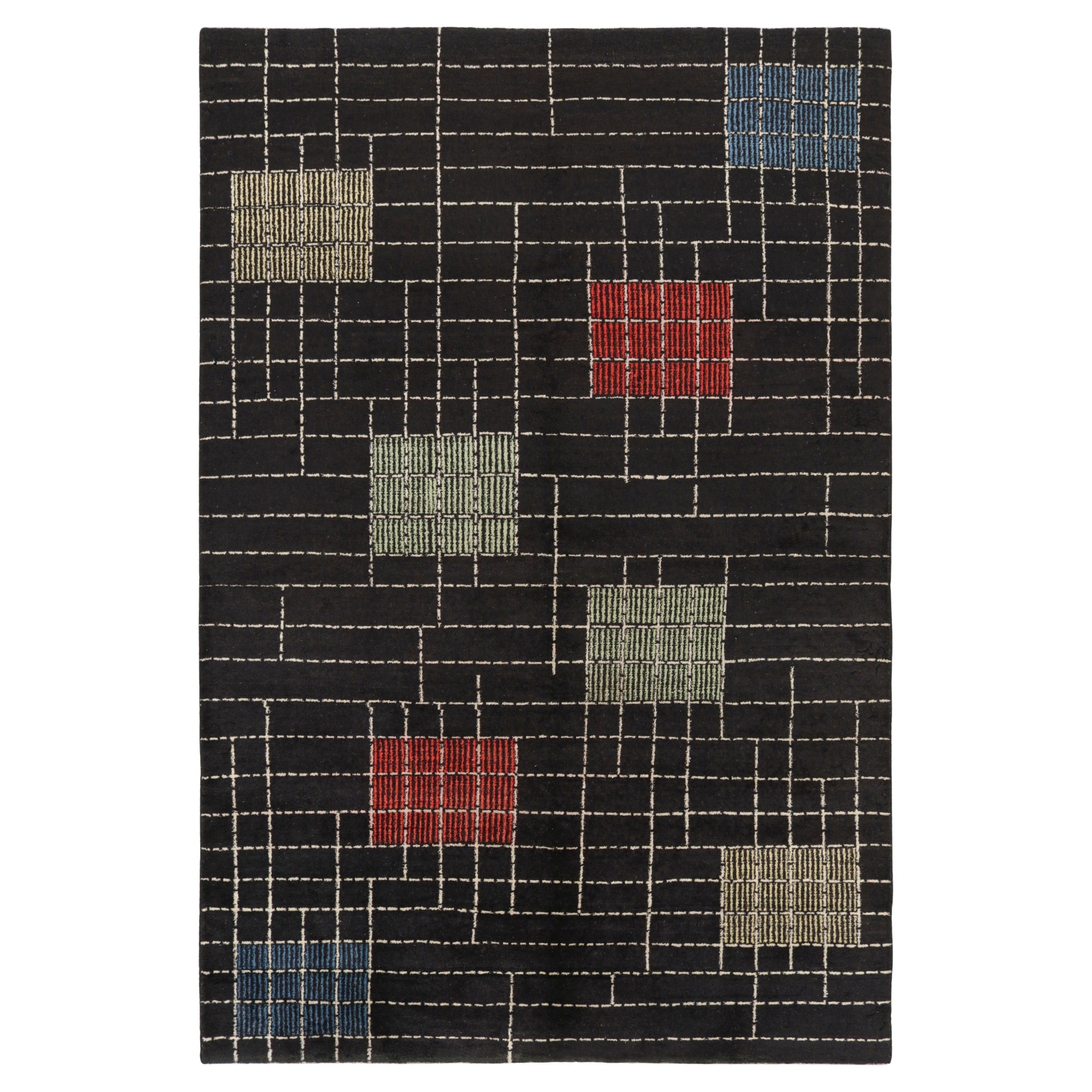 Tapis vintage Zeki Müren noir à motifs géométriques multicolores  Rug & Kilim