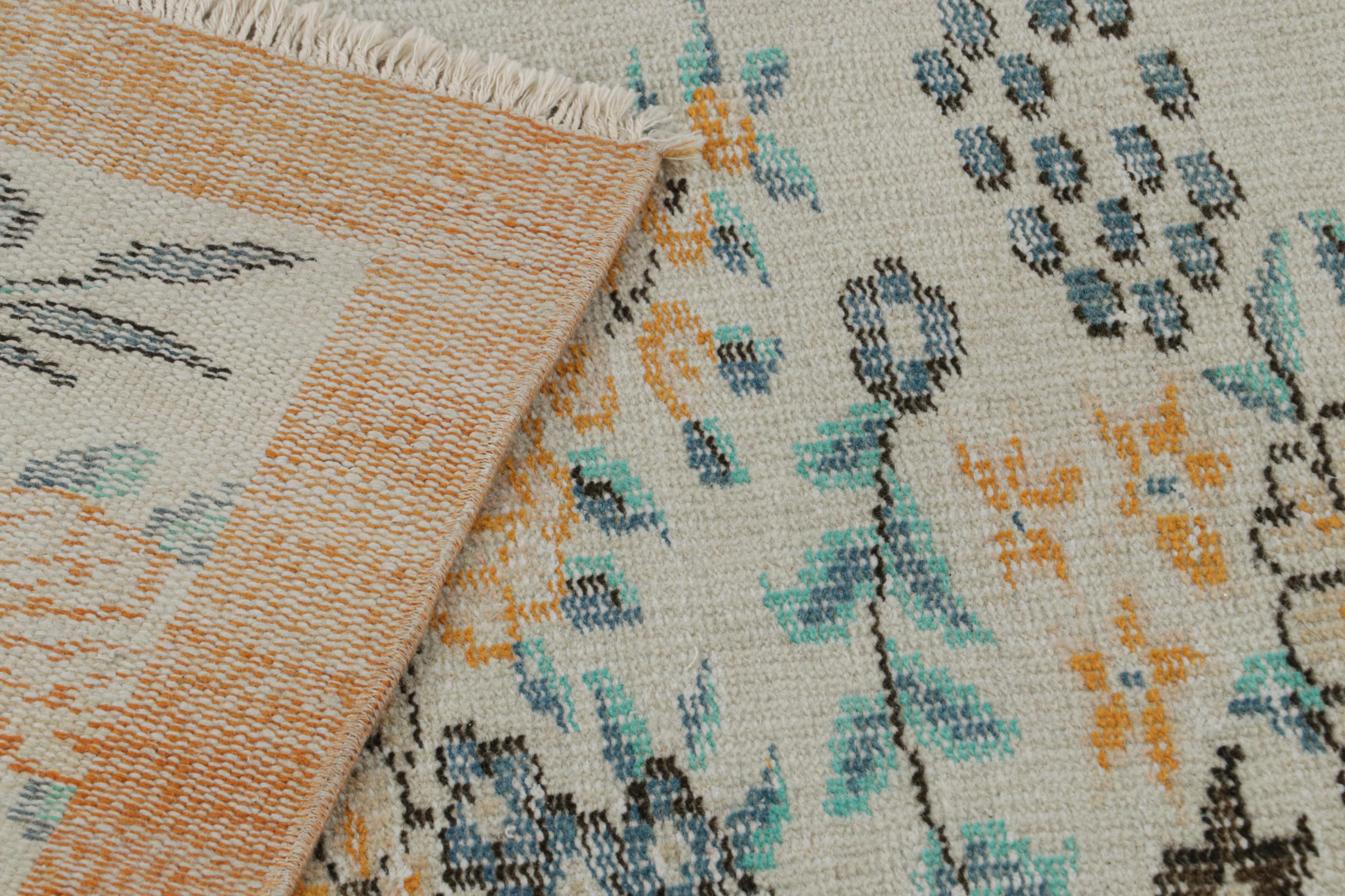 Wool Vintage Zeki Muren rug in Blue and Orange, with Floral patterns from Rug & Kilim For Sale