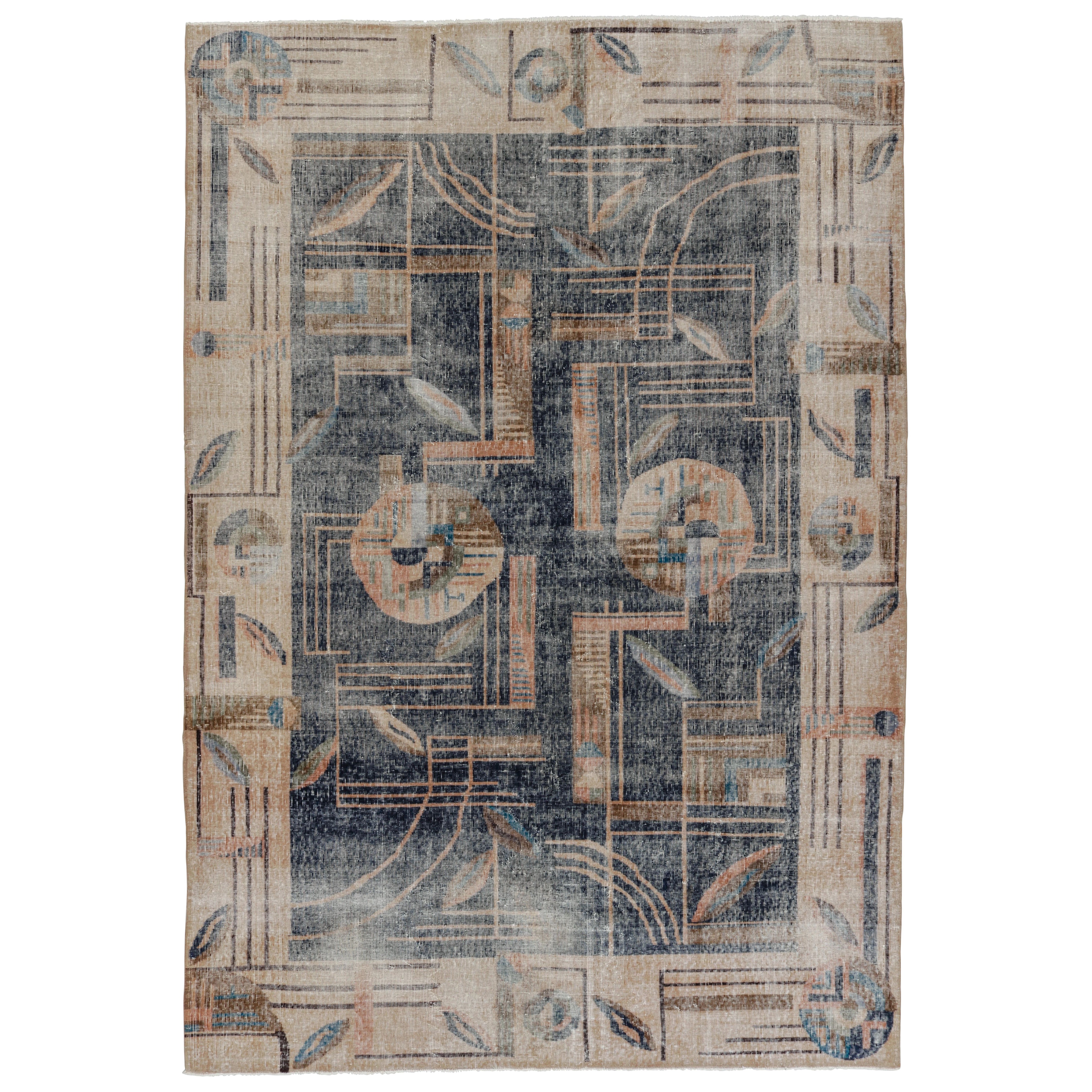 Vintage Zeki Müren Teppich in Blau mit Beige-Braun Geometrischen Mustern - Rug
Kili