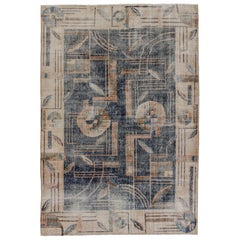 Tappeto vintage Zeki Müren blu con motivi geometrici beige-marrone - Rug & Kili