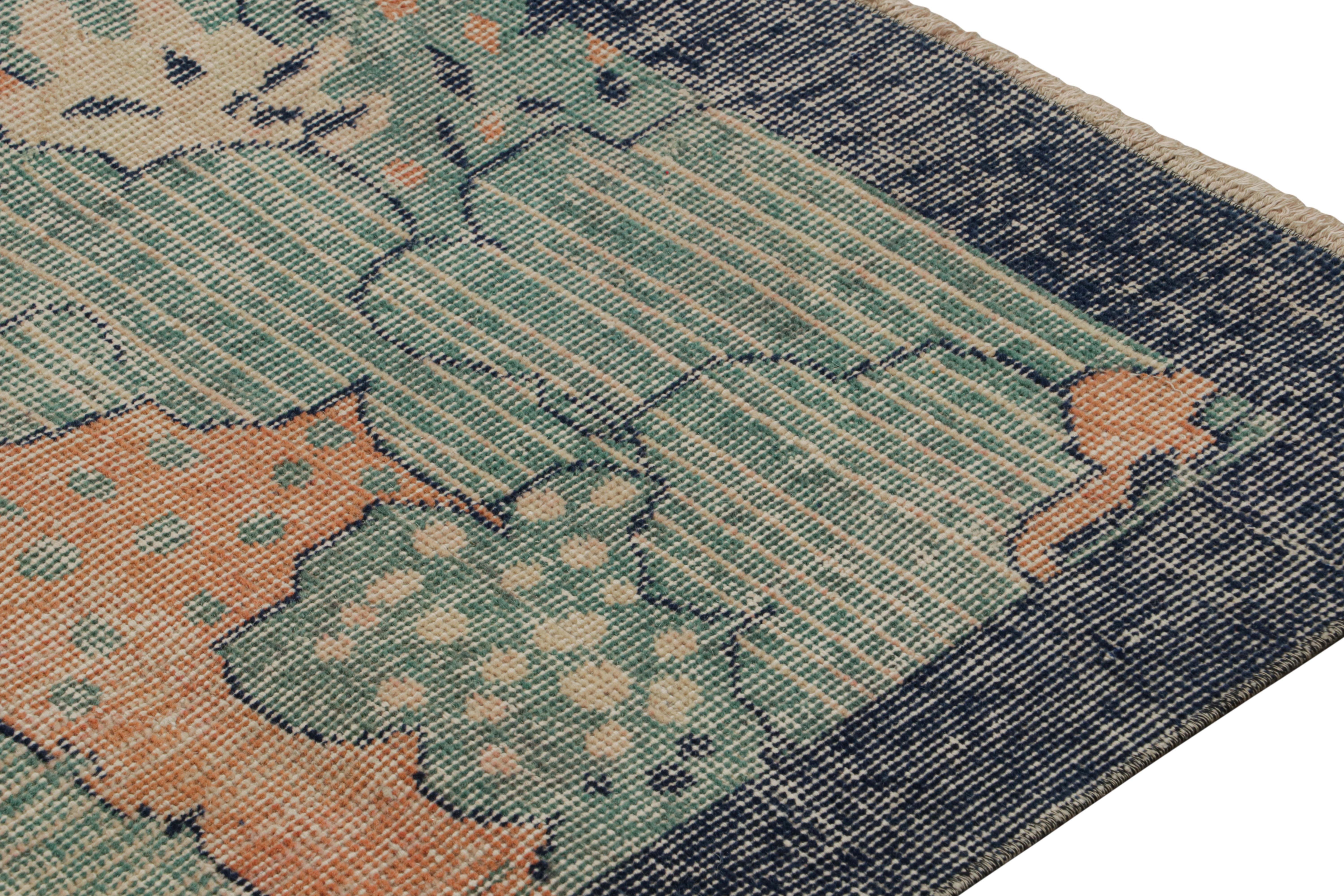 Vintage Zeki Müren Teppich mit blauem und orangefarbenem Muster, von Rug & Kilim (Handgewebt) im Angebot