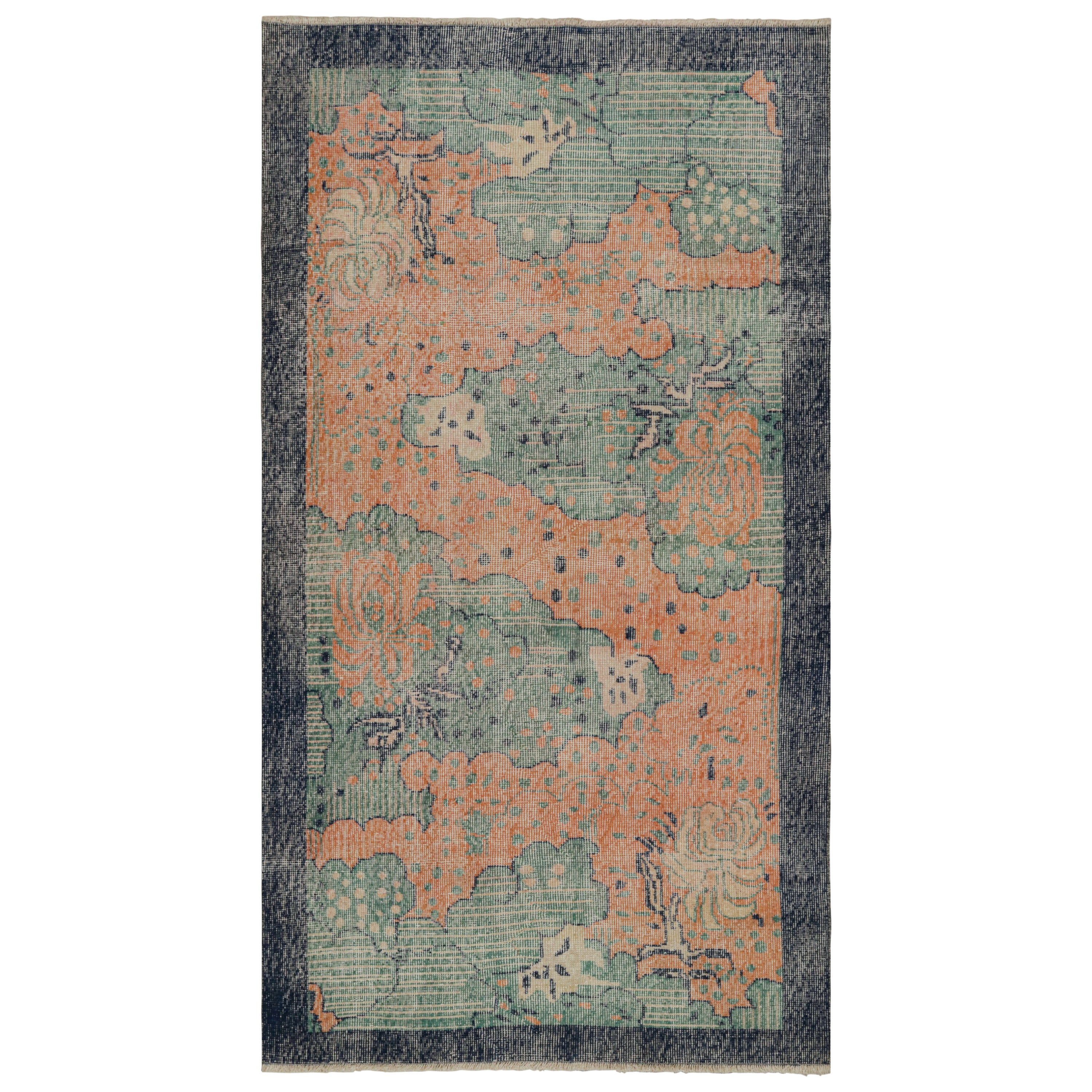 Vintage Zeki Müren Teppich mit blauem und orangefarbenem Muster, von Rug & Kilim