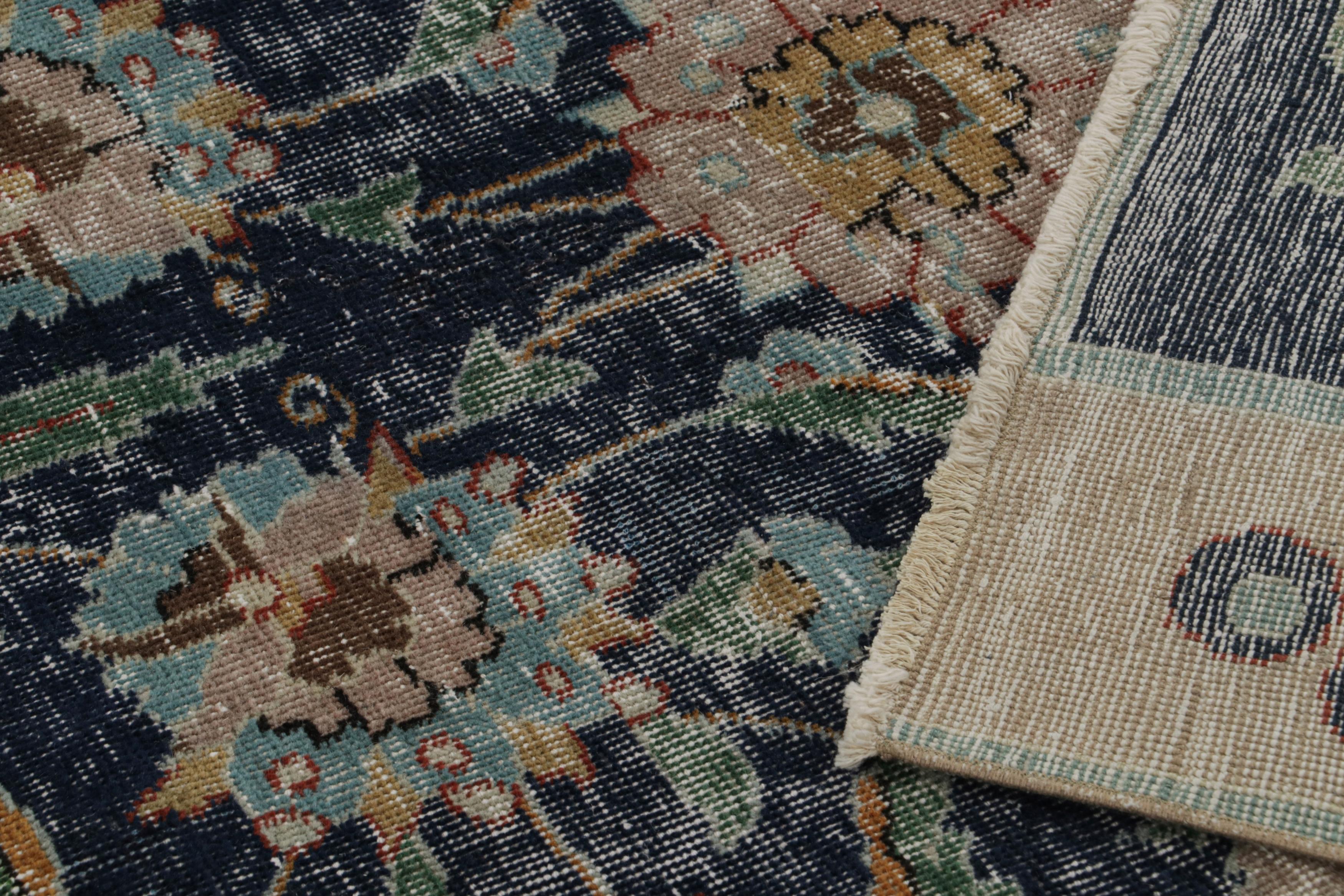 Wool Vintage Zeki Muren Rug, in Blue, with Brown Floral patterns, from Rug & Kilim For Sale