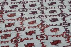 Vintage Zeki Müren Rug in Blue with Burgundy Floral Trellis  Rug & Kilim