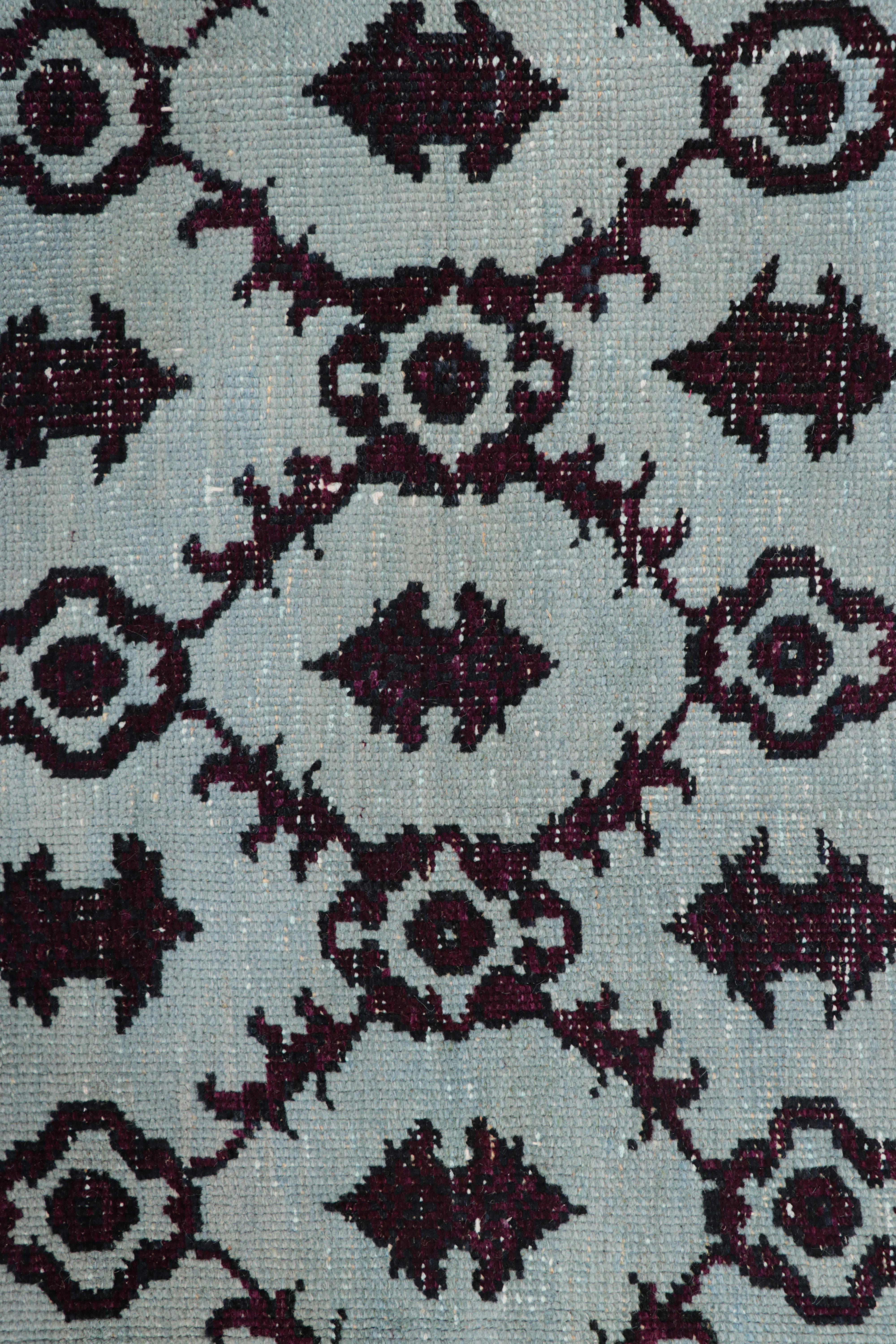 Turkish Vintage Zeki Müren Rug in Blue with Burgundy Floral Trellis  Rug & Kilim For Sale