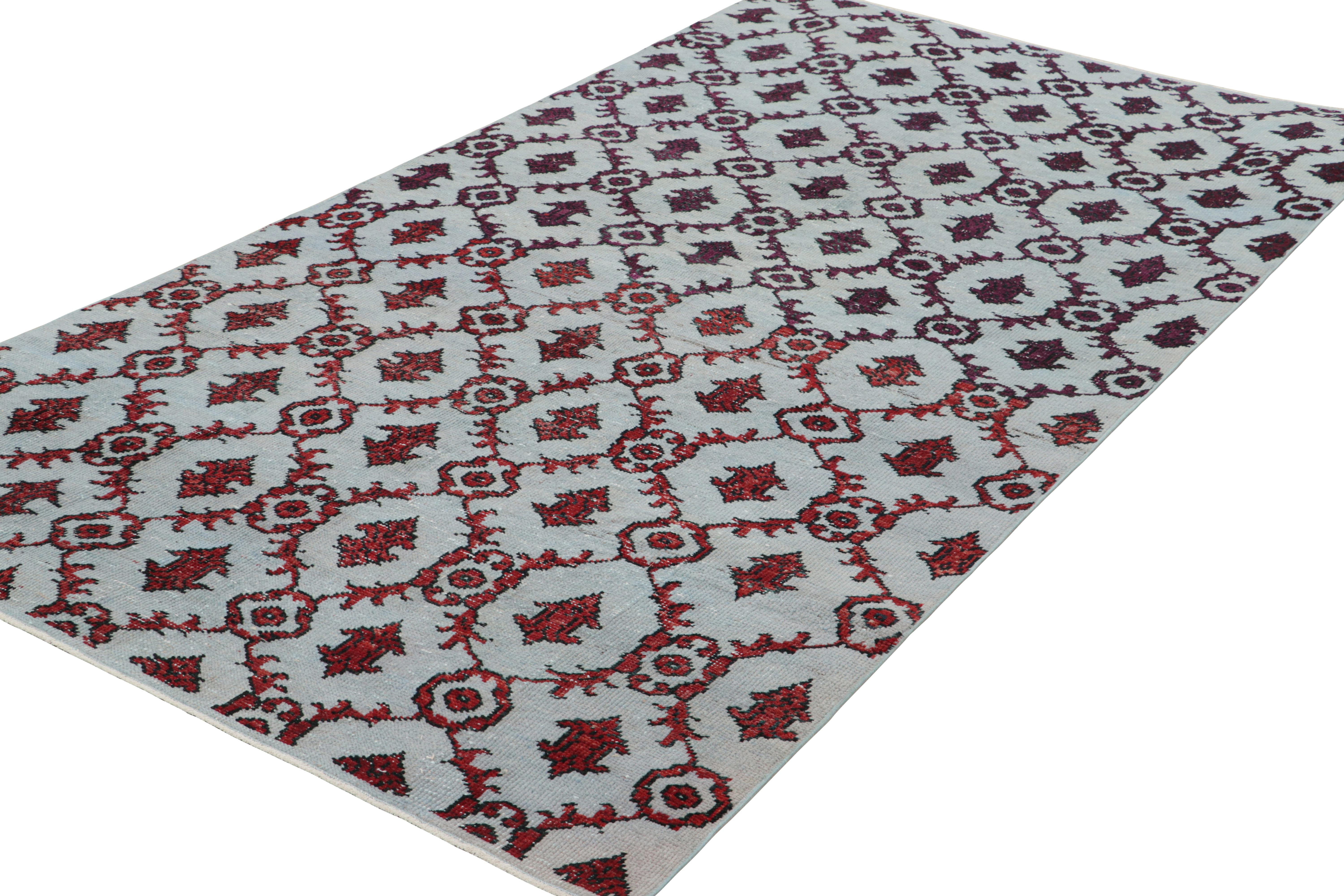 Hand-Knotted Vintage Zeki Müren Rug in Blue with Burgundy Floral Trellis  Rug & Kilim For Sale