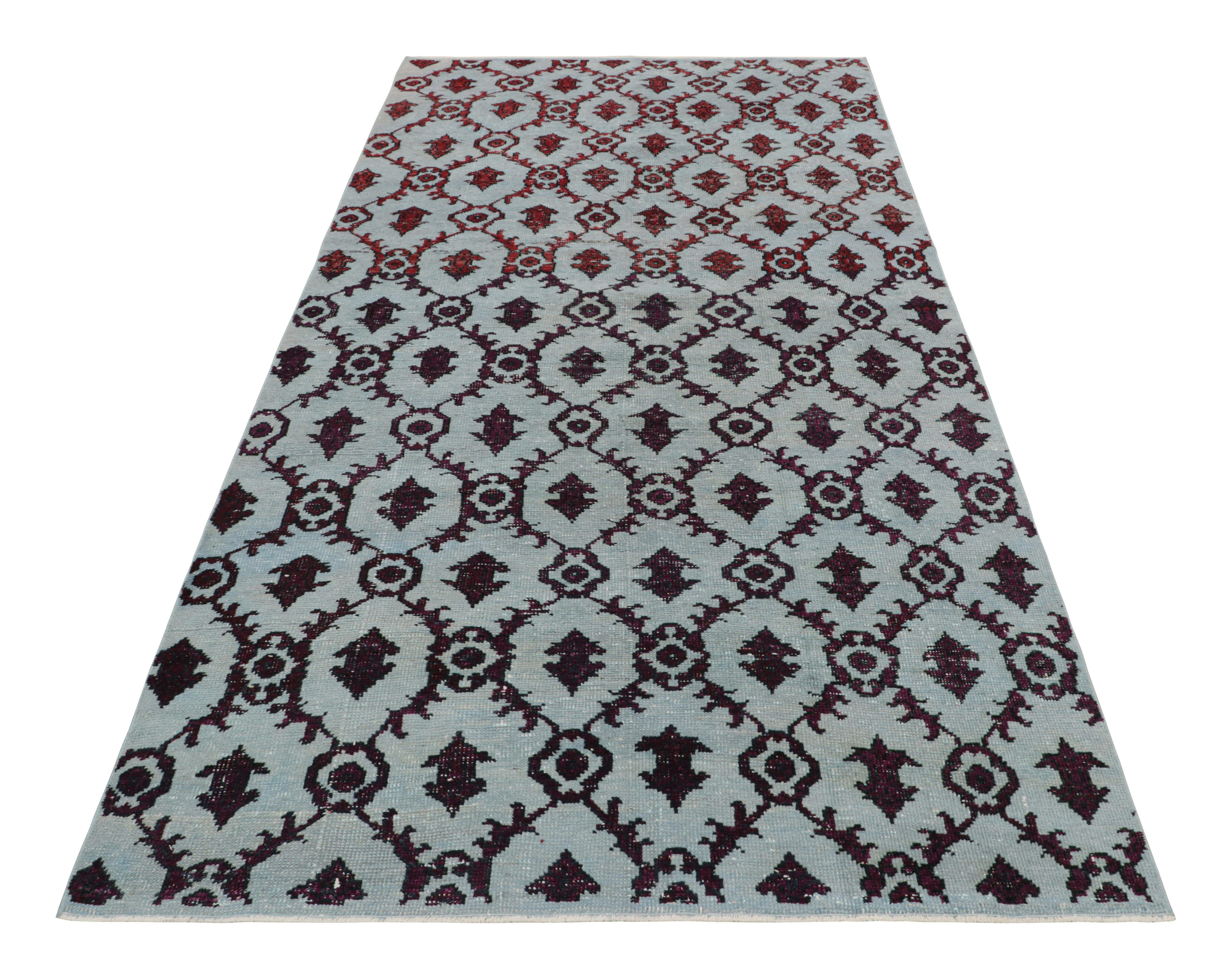 Vintage Zeki Müren Rug in Blue with Burgundy Floral Trellis  Rug & Kilim In Good Condition For Sale In Long Island City, NY