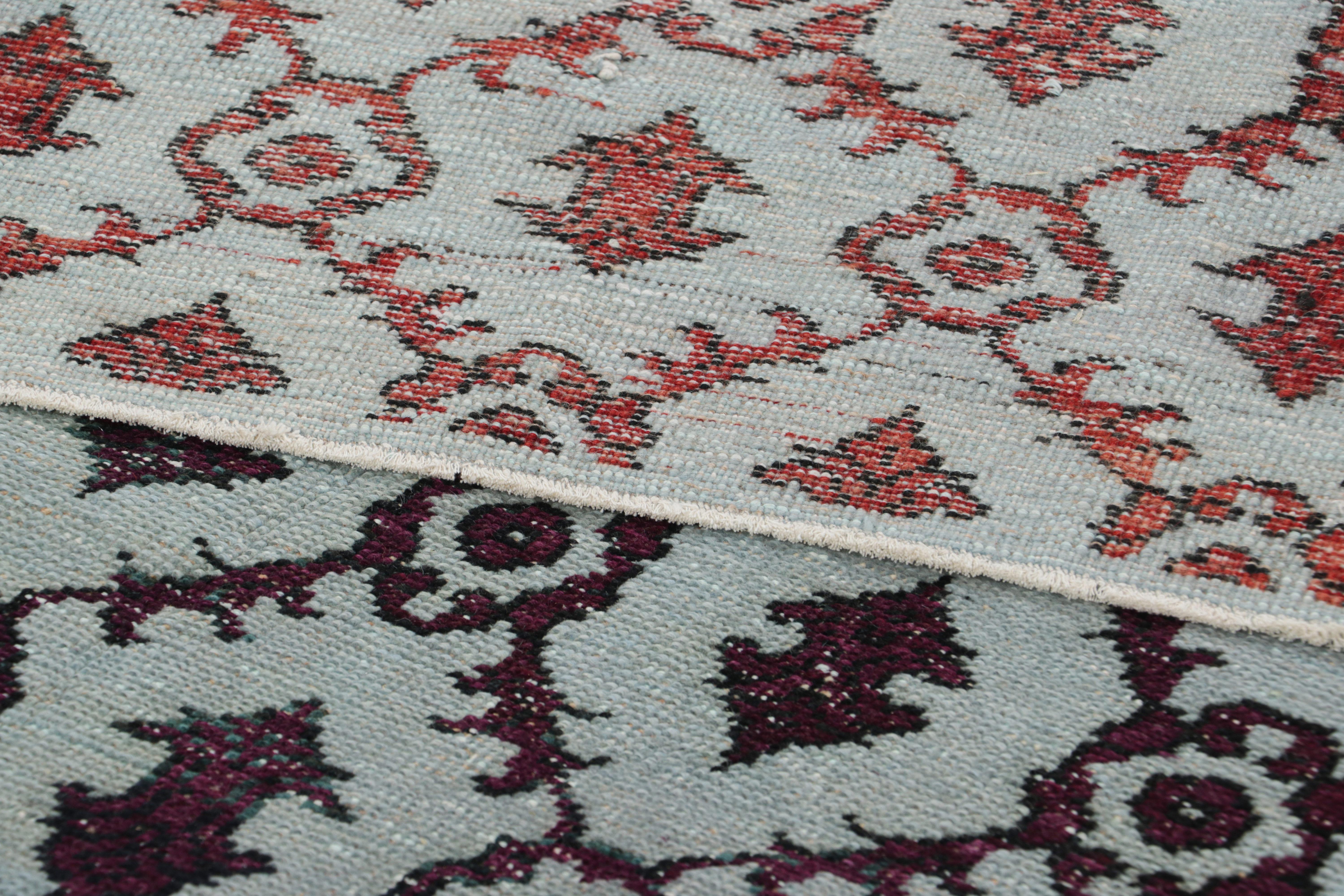Wool Vintage Zeki Müren Rug in Blue with Burgundy Floral Trellis  Rug & Kilim For Sale
