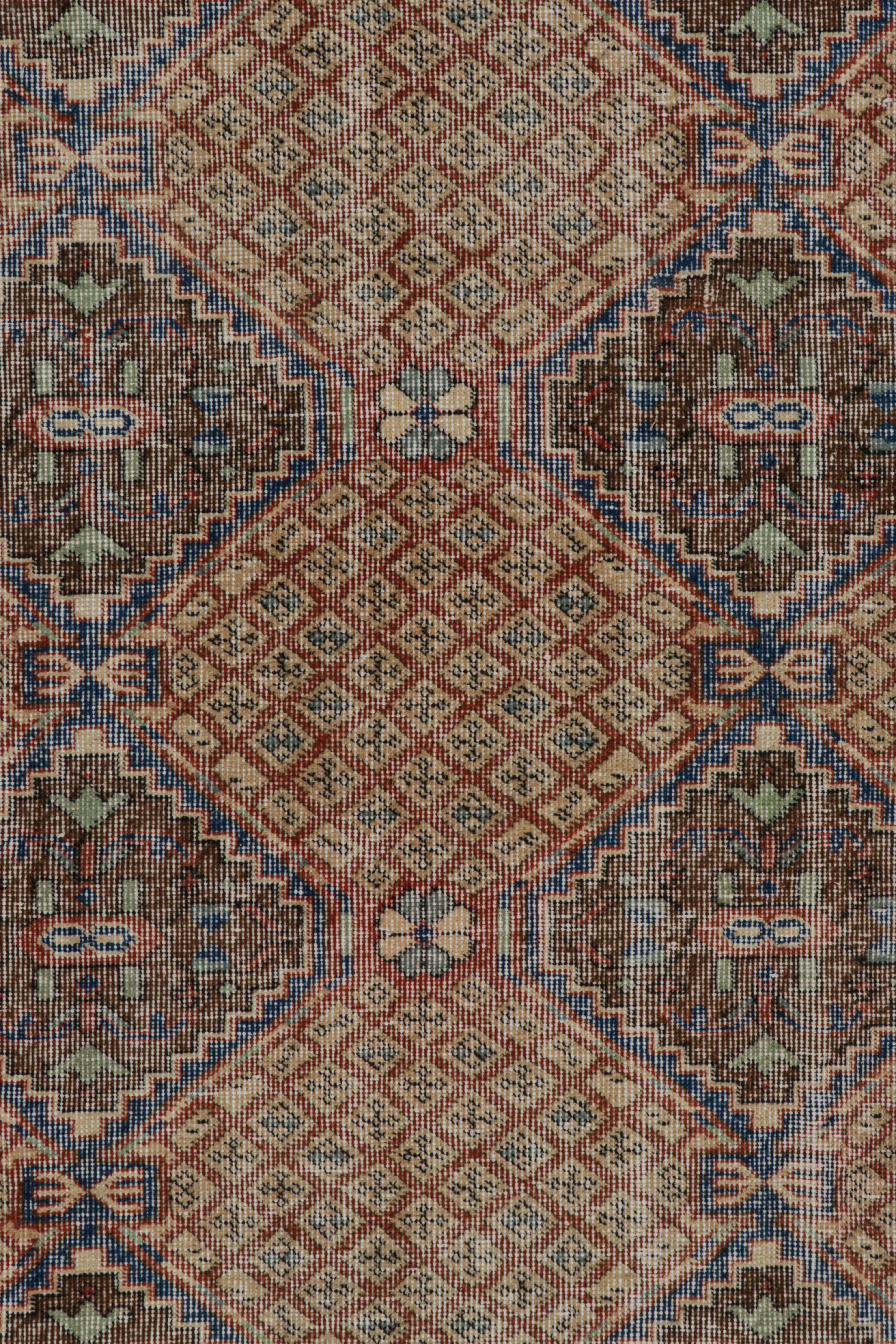 Mid-20th Century Vintage Zeki Müren Rug in Brown, Red, Blue Geometric Patterns, from Rug & Kilim For Sale