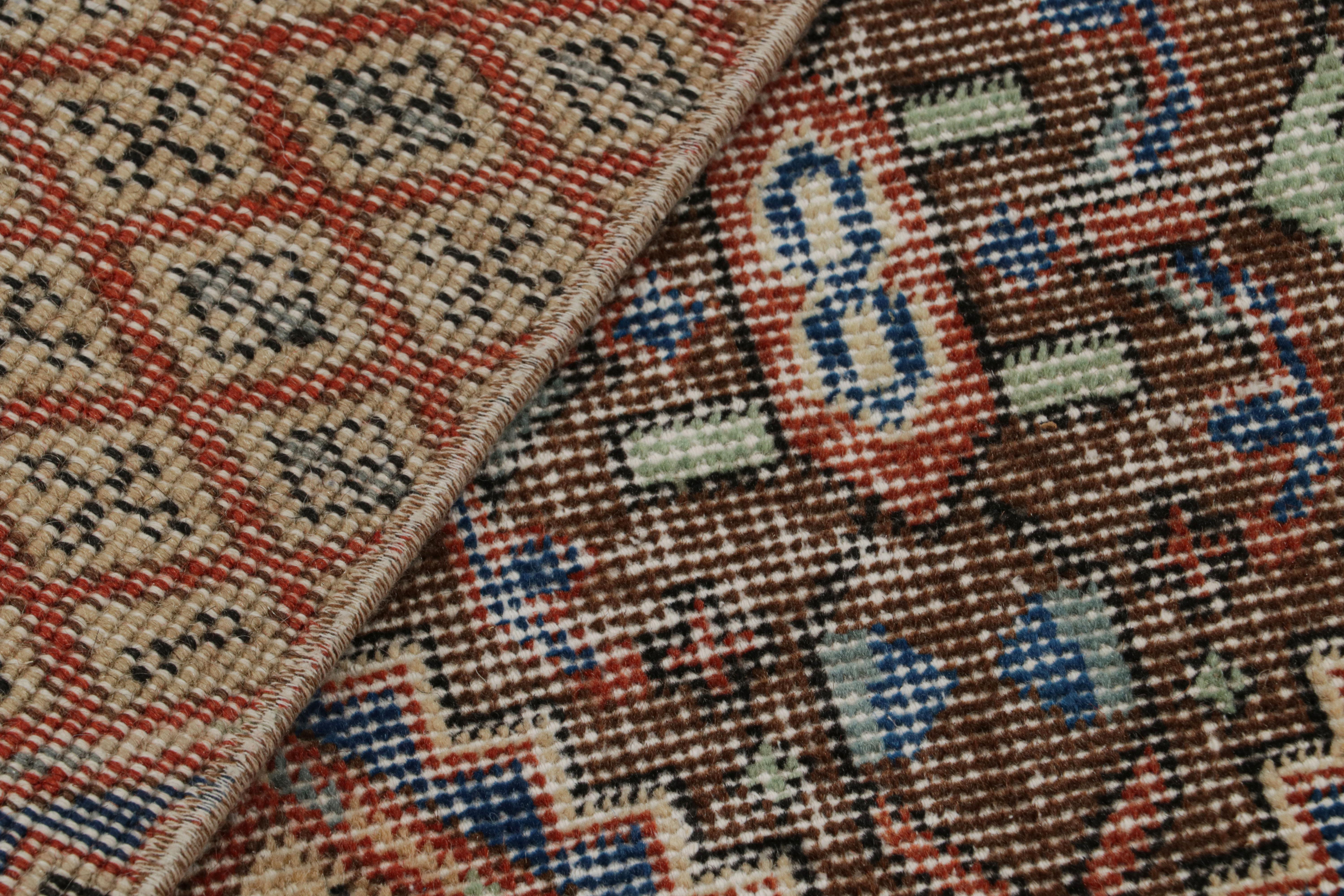 Wool Vintage Zeki Müren Rug in Brown, Red, Blue Geometric Patterns, from Rug & Kilim For Sale