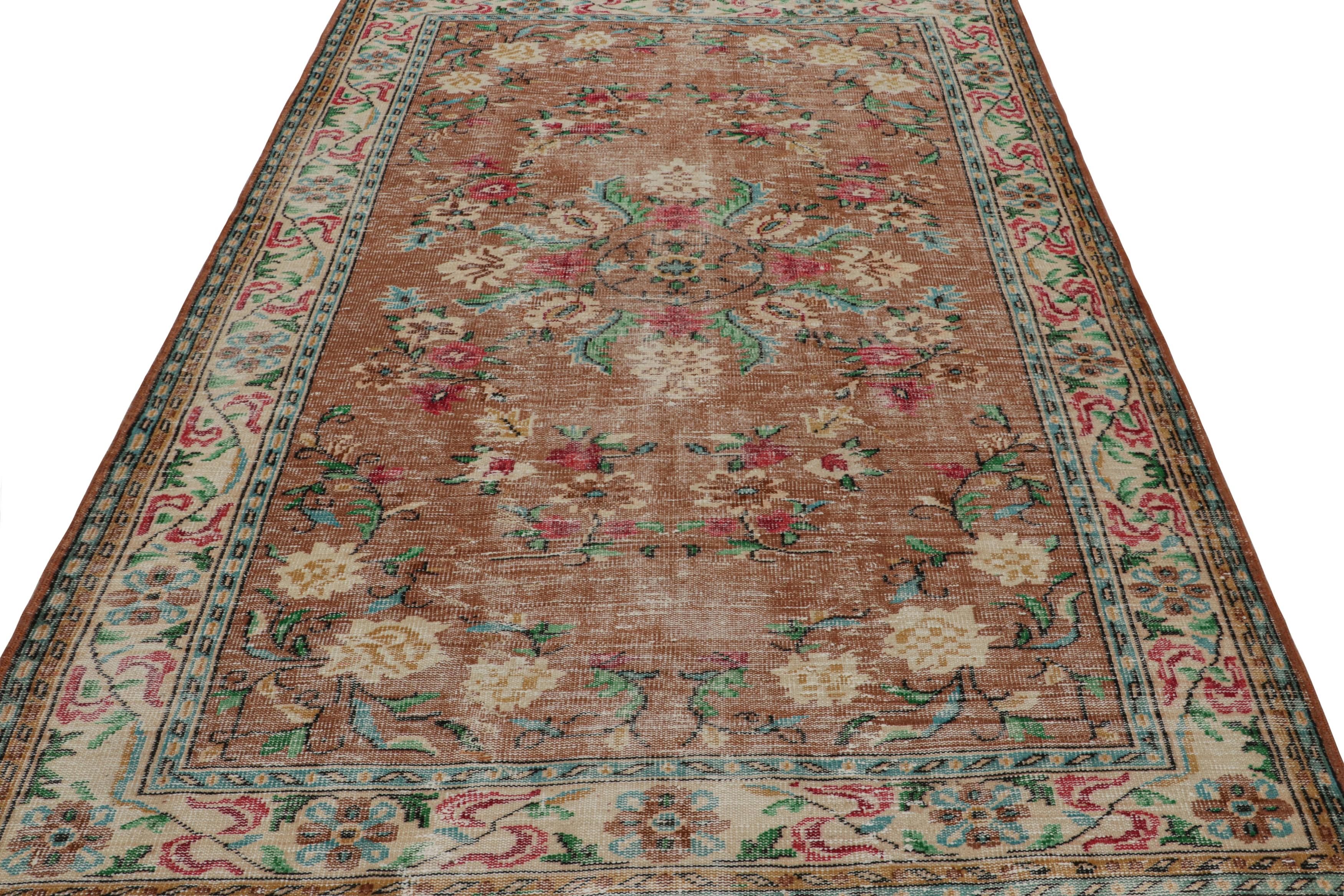 Turkish Vintage Zeki Muren rug in Brown, with All-Over Floral patterns from Rug & Kilim For Sale