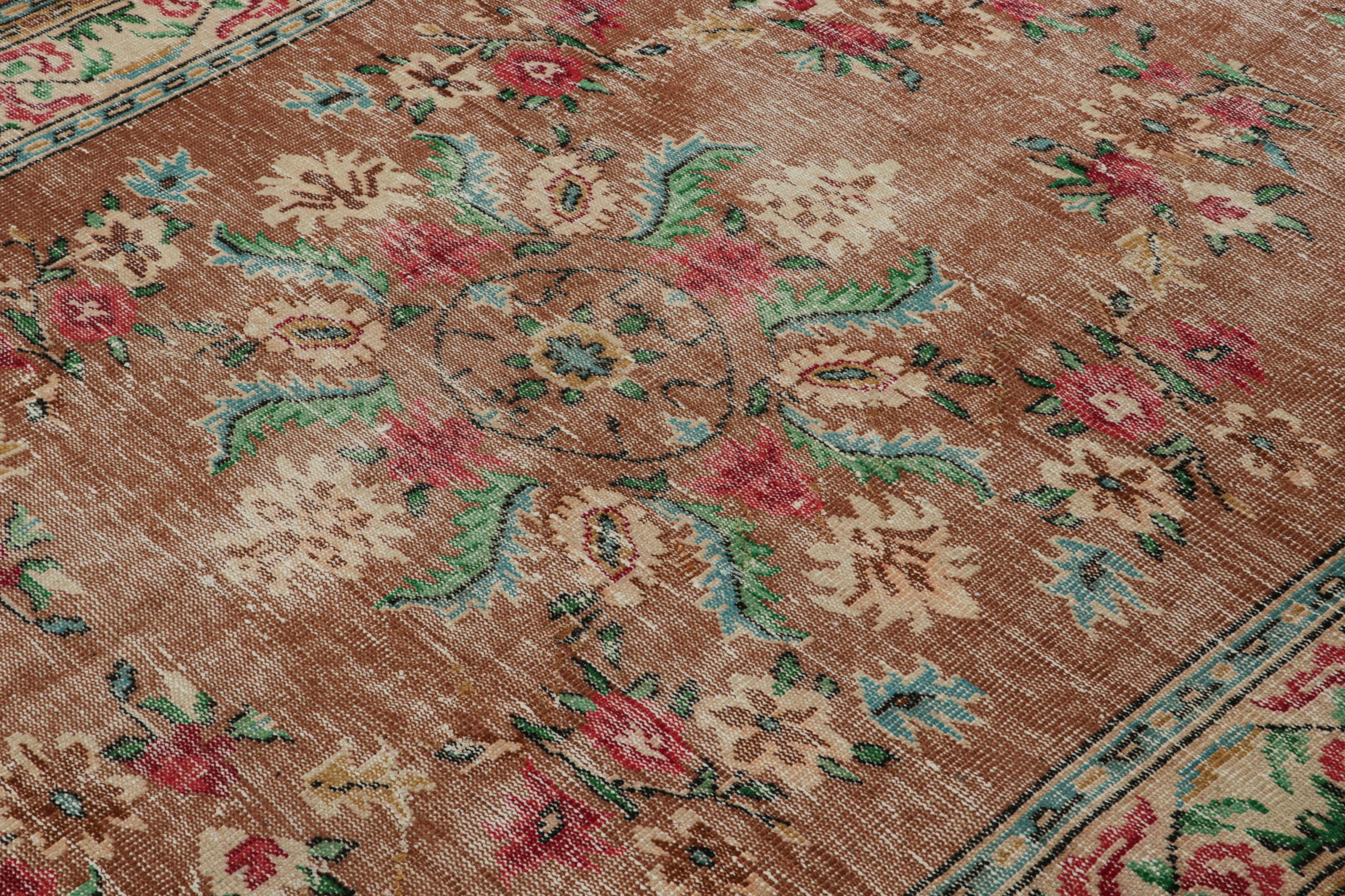 Hand-Knotted Vintage Zeki Muren rug in Brown, with All-Over Floral patterns from Rug & Kilim For Sale