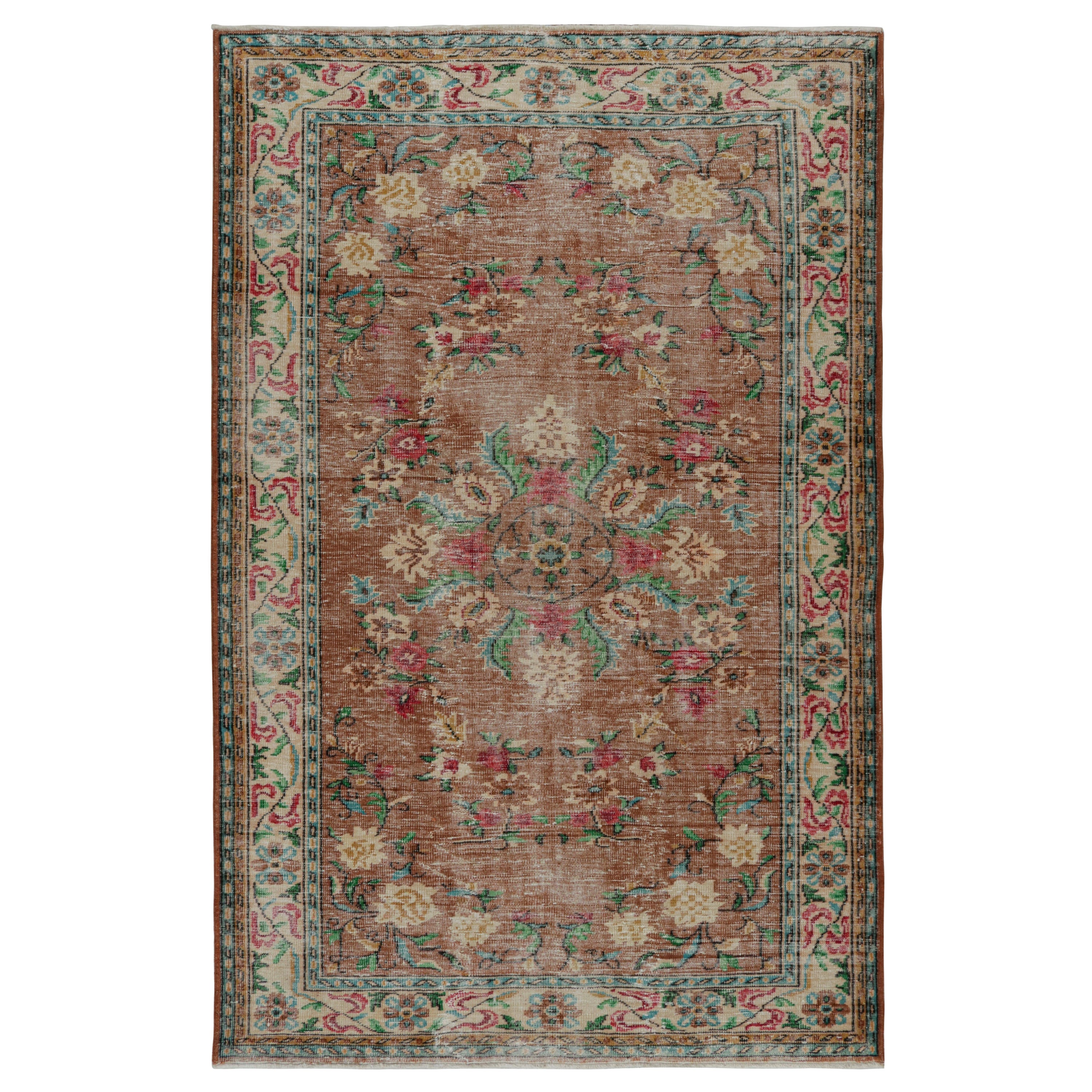 Vintage Zeki Muren Teppich in Brown, mit floralen All-Over-Mustern von Rug & Kilim